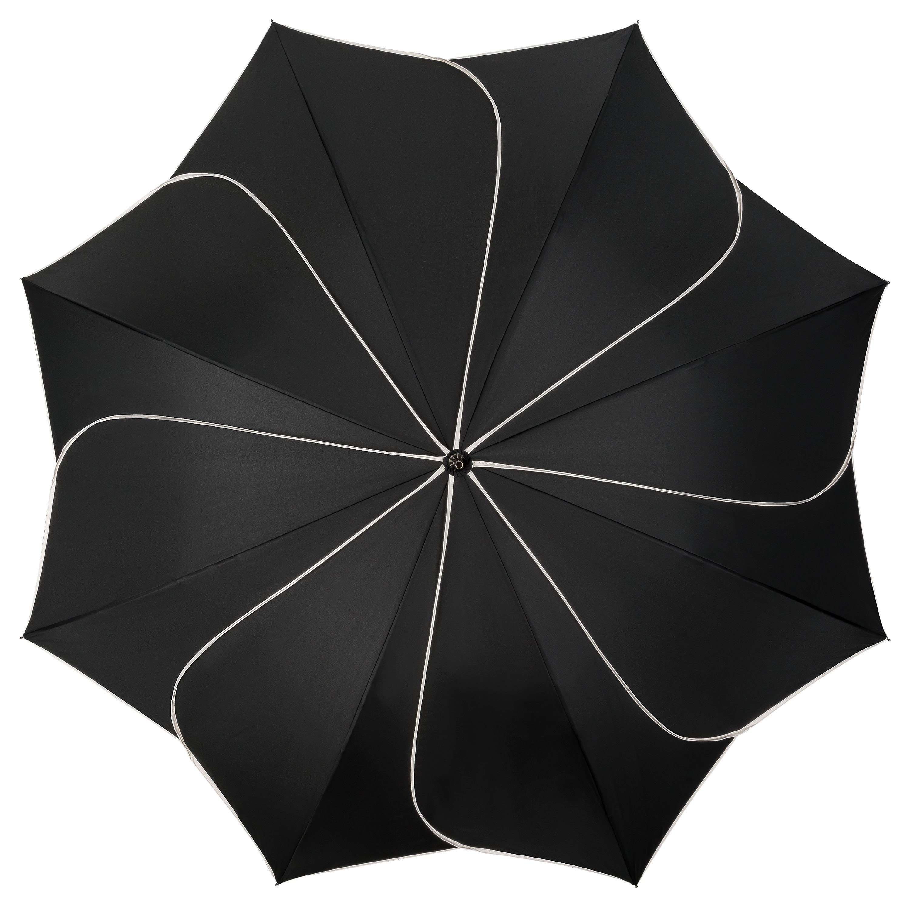 von Lilienfeld Stockregenschirm Regenschirm Sonnenschirm Hochzeitsschirm Ziernaht ecru Minou, Blütenform mit schwarz in