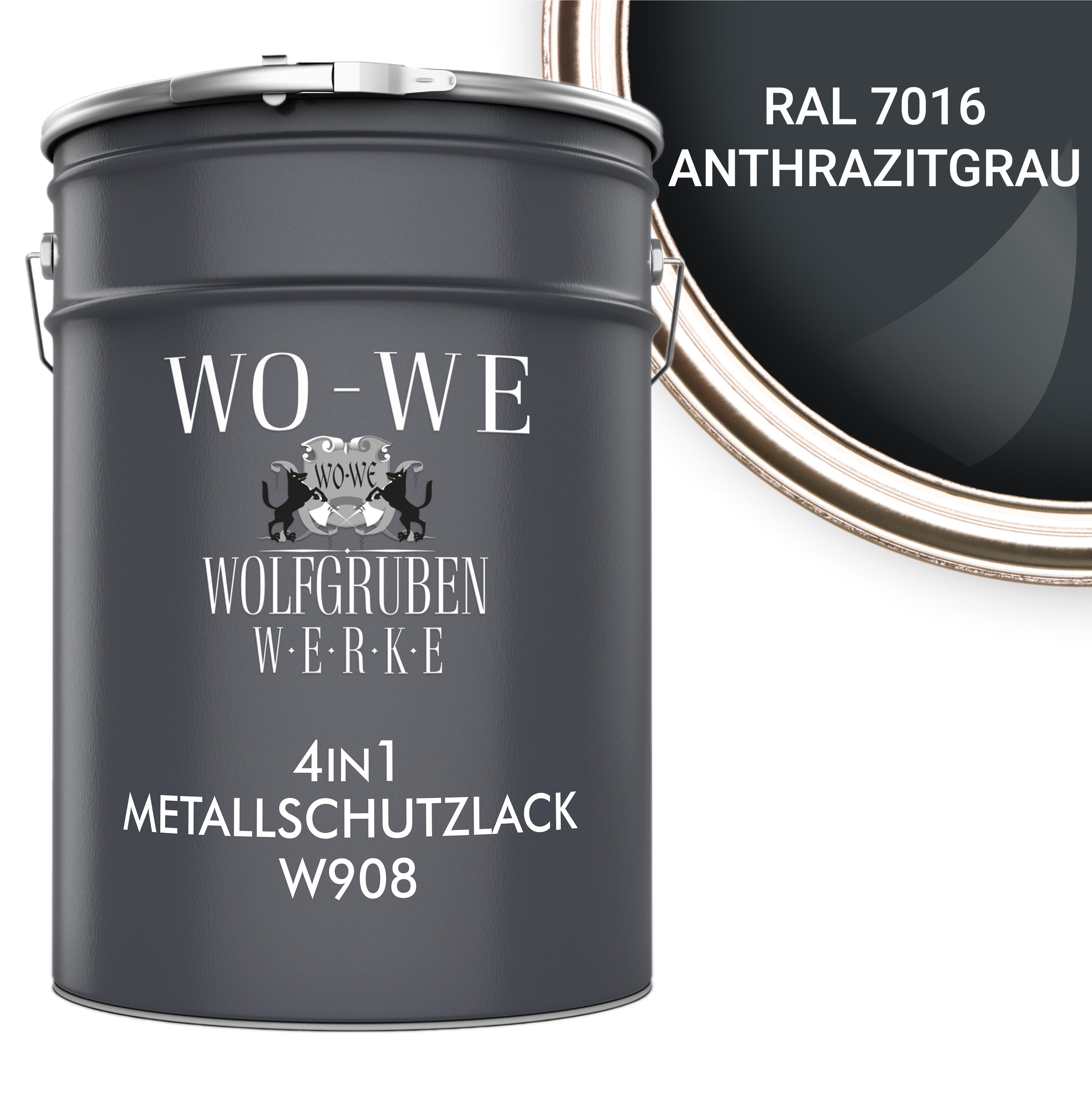 WO-WE Metallschutzlack 4in1 Metalllack Metallfarbe Metallschutzfarbe W908, 0.75L - 2,5L, Außenbereich