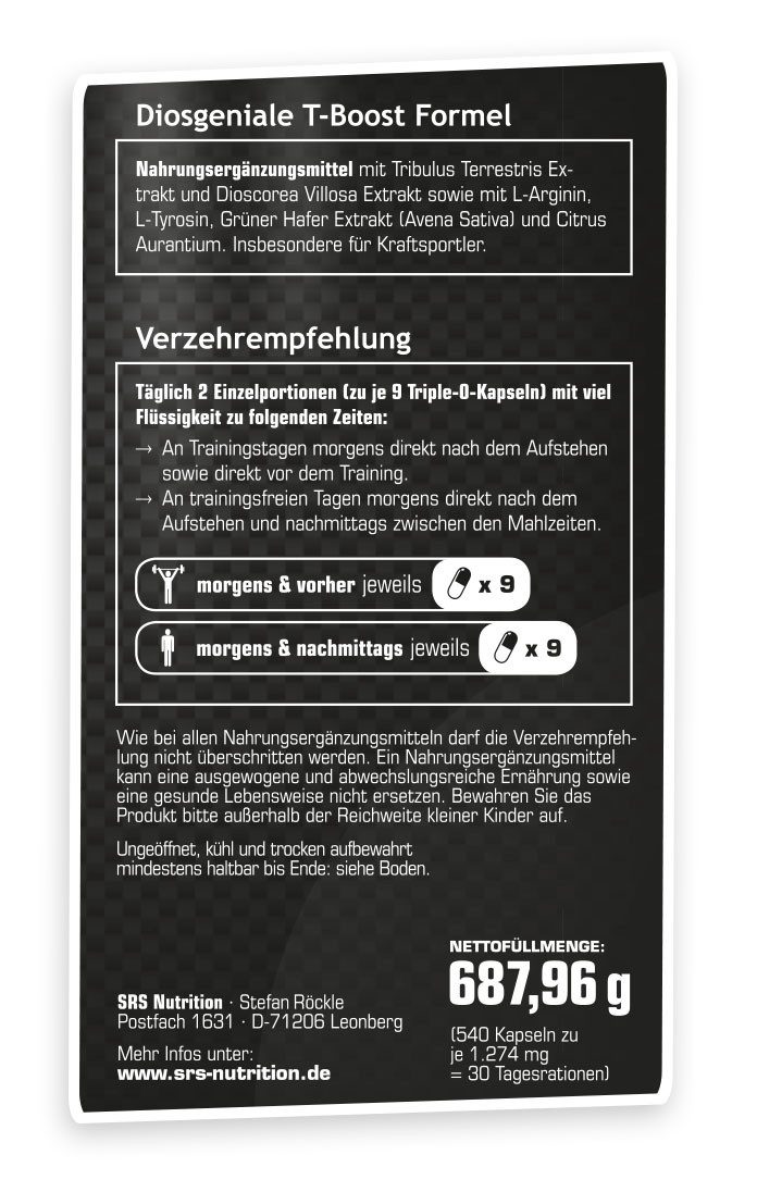SRS NUTRITION SRS Muscle DIOS GEN 540 Kapseln Tribulus Terrestris Kapseln, 698,2 g, Kombination aus Tribulus terrestris und Dioscorea villosa