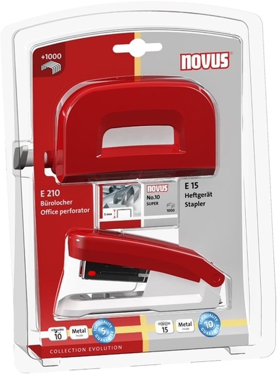 NOVUS Tischaufsatz Schreibtisch-Set Twinset Heftgerät+Locher E 15/E 210 rot (6 Stück)