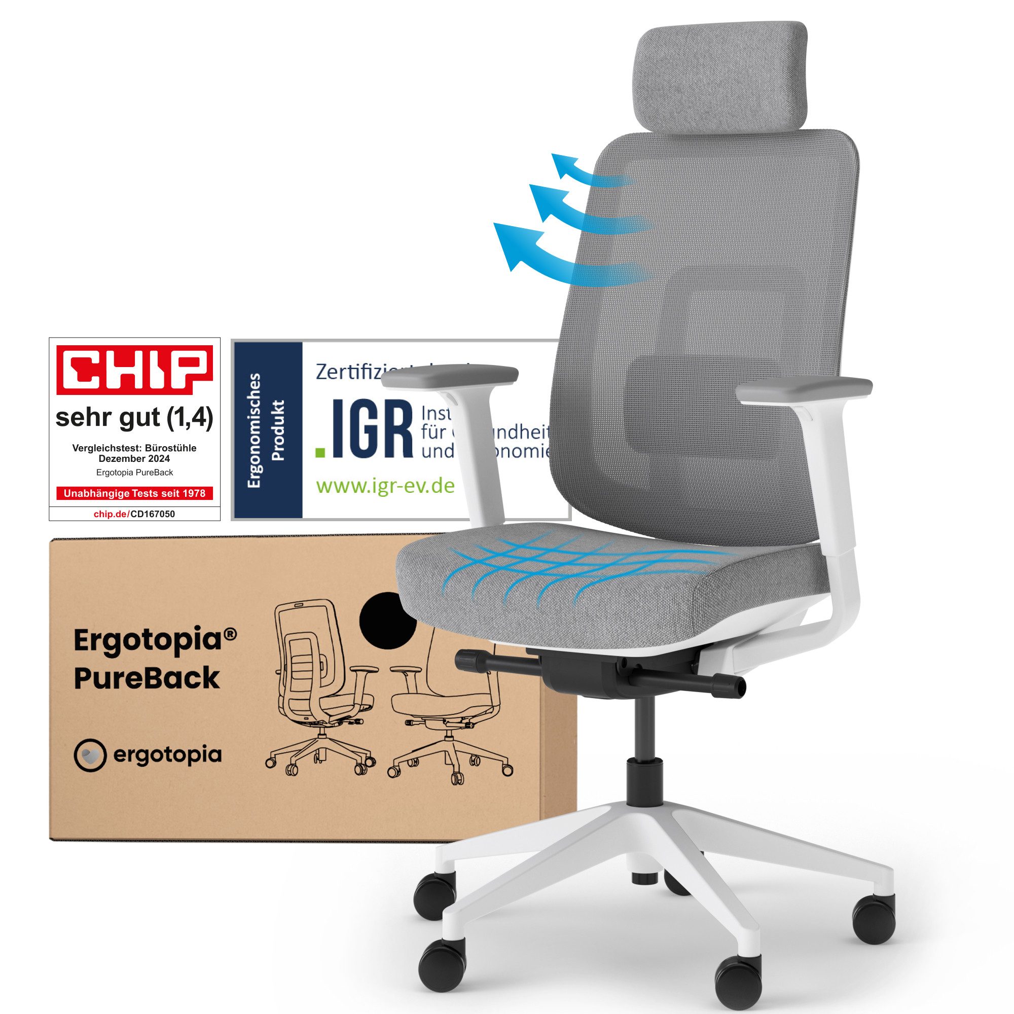 Ergotopia Bürostuhl PureBack ergonomischer Schreibtischstuhl günstig online kaufen