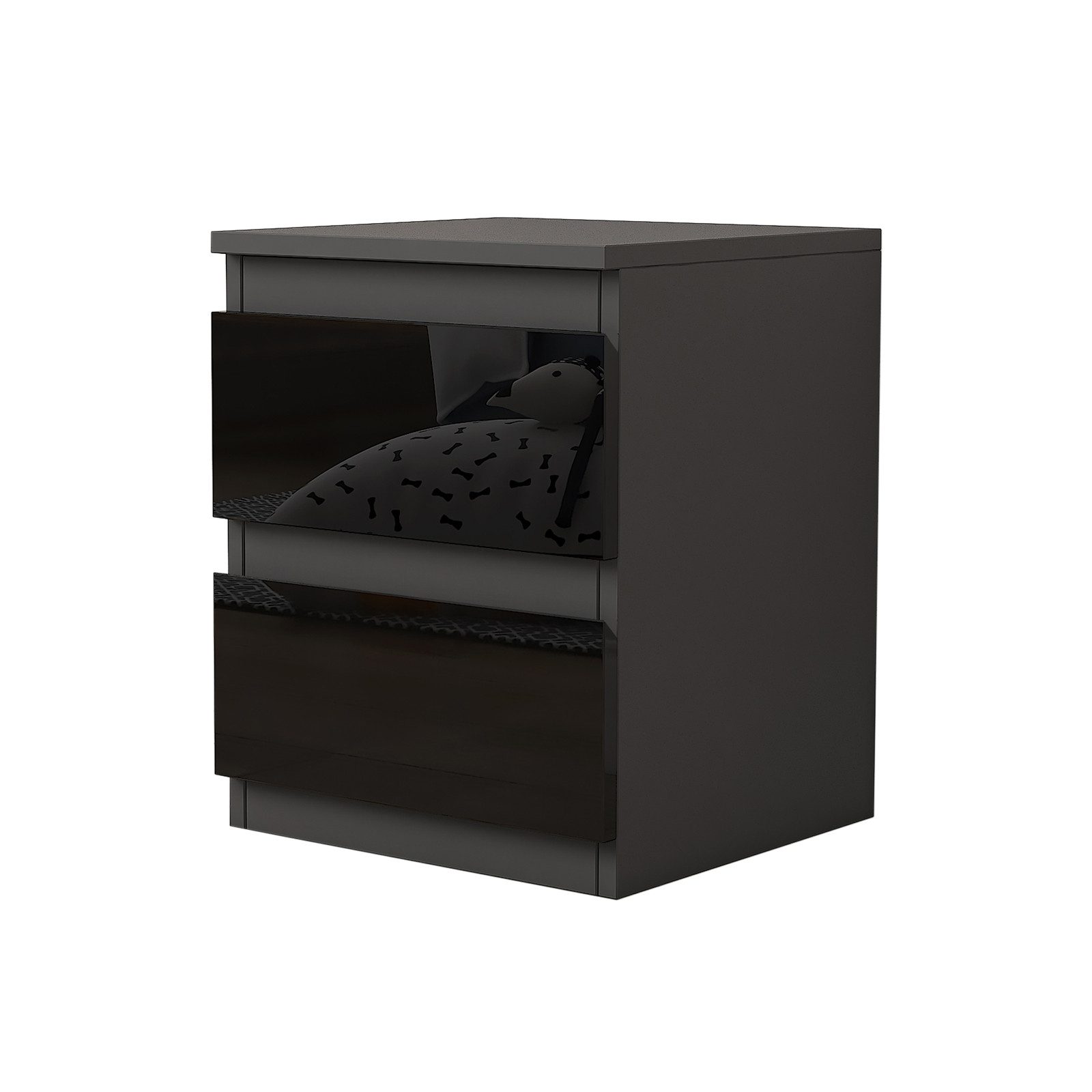 HTI-Living Nachtkommode Nachtschrank Kenji Hochglanz (Stück, 1 St., 1 Nachtschrank), Nachtkommode 2 Schubladen