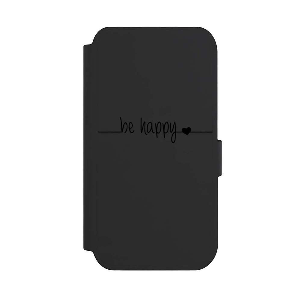 NIVOCASE Handyhülle Statement Glück Motiv ohne Hintergrund be happy transparent, Apple iPhone 14 Pro Klapphülle Handyhülle aus Kunst Leder
