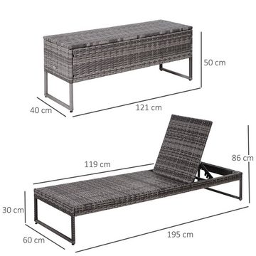 Outsunny Gartenliege Möbelsets, dreiteiliges Set Sonnenliege Teetisch Metall PE-Rattan Grau
