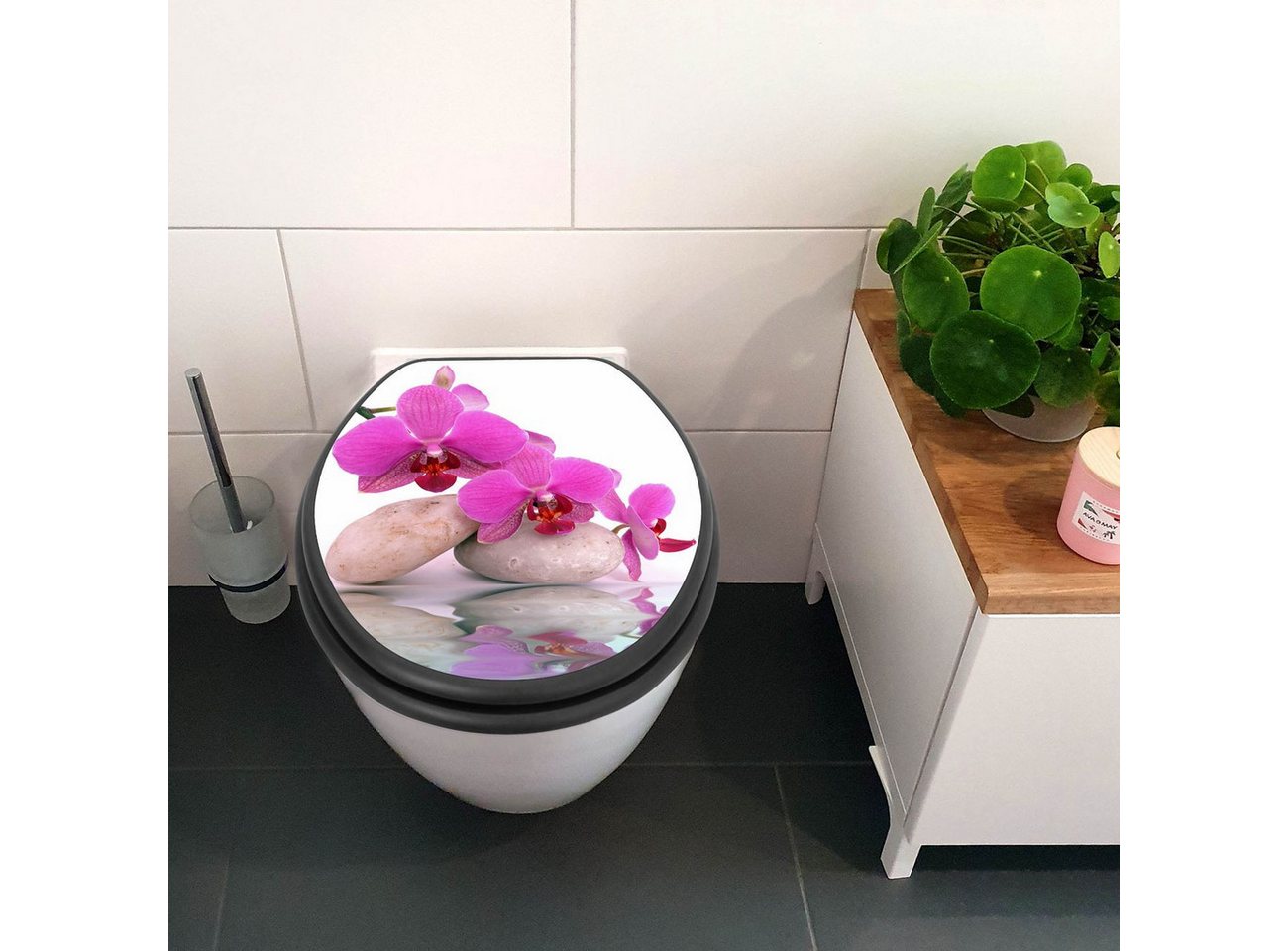 Thumbnail - banjado WC-Sitz Anthrazit Motiv Orchidee (umweltfreundliches Material, integrierte Absenkautomatik), 46,5 x 38 x 5 cm