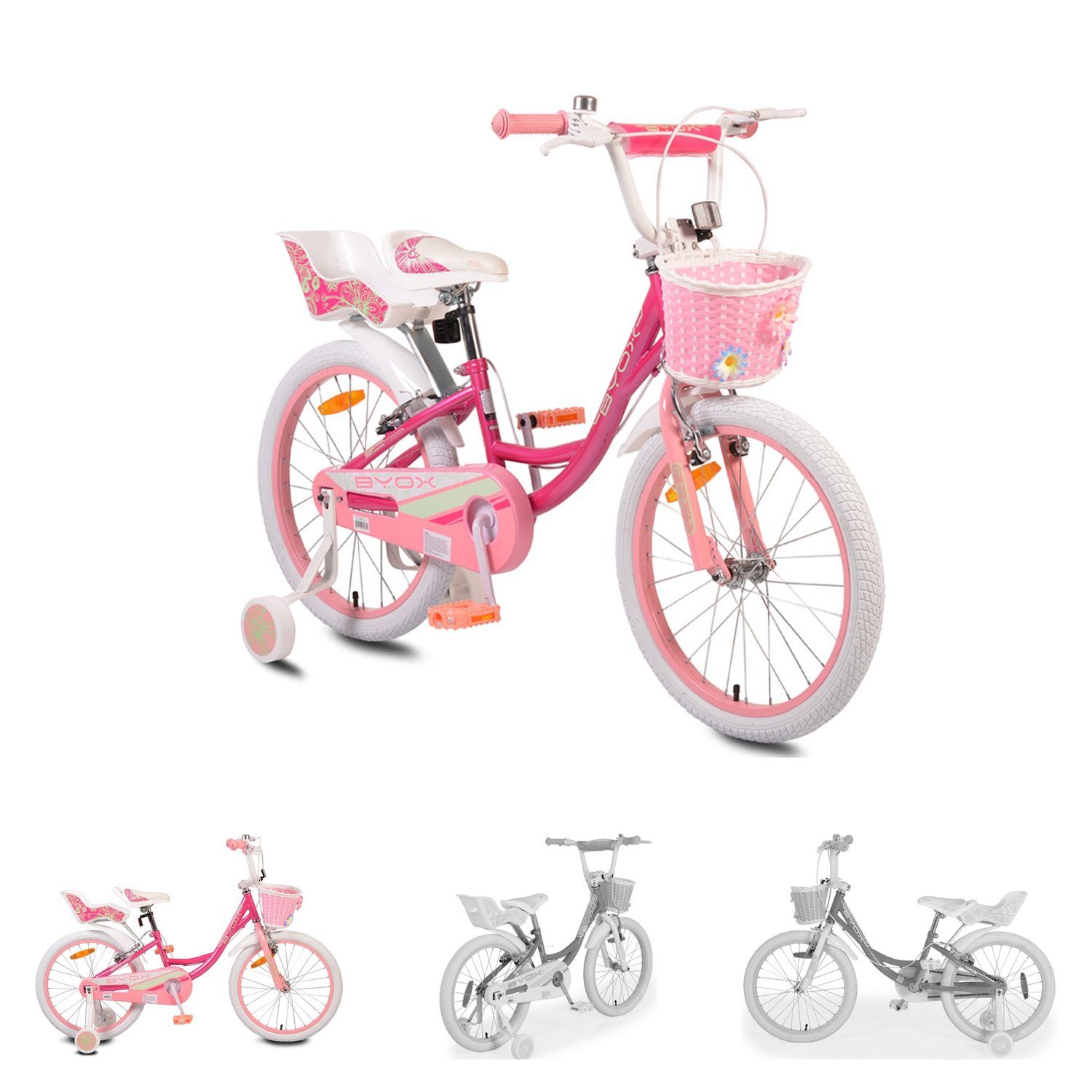 Byox Kinderfahrrad Kinderfahrrad 20 Zoll Fashion Girl, 1 Gang 1 Gang, keine, Stützräder, Korb am Lenker, Puppensitz