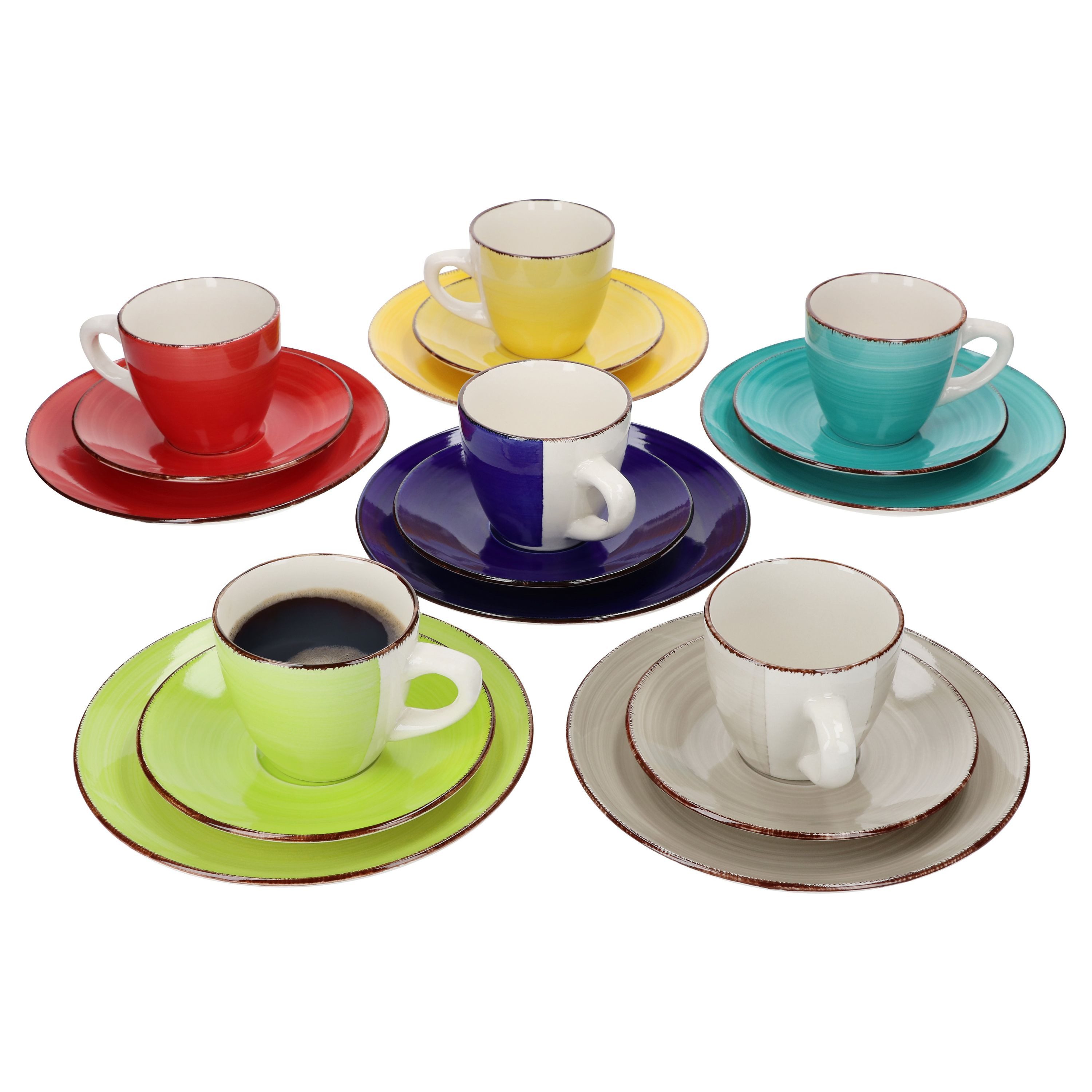 MamboCat Kaffeeservice 18tlg. Kaffeeservice Malaga Snaily für 6 Personen im farbenfrohen Stil, Steingut