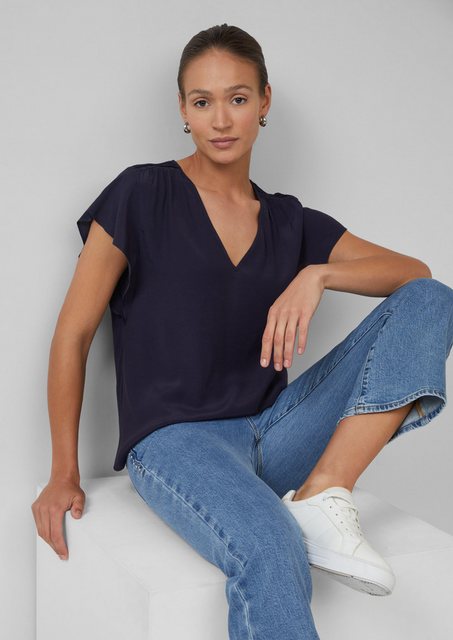 s.Oliver BLACK LABEL Kurzarmbluse Fließende Viskosebluse mit Smok-Effekt un günstig online kaufen