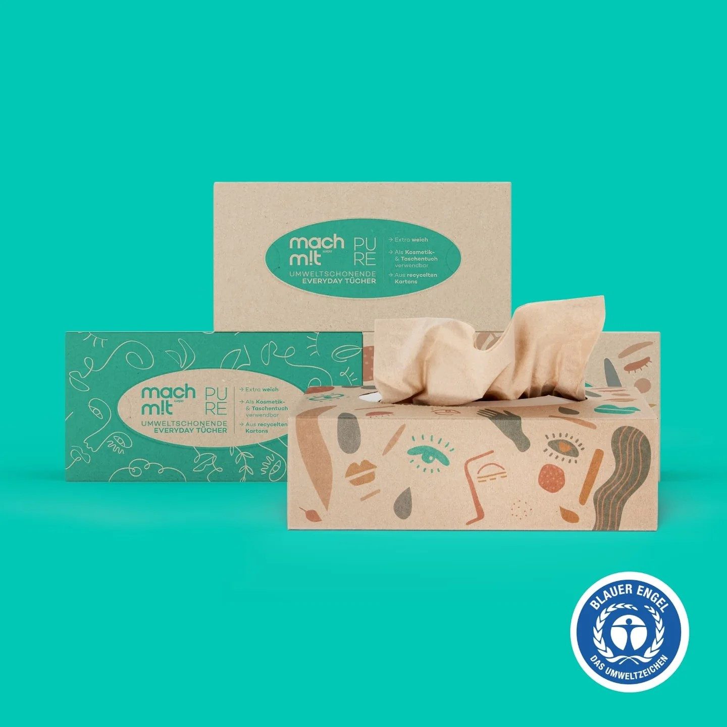 mach m!t Салфетки для лица 4-lagig - Einzeln (1 Box) oder als Großpackung (24 Boxen) á 100 Платки (1-St), aus recyceltem Karton