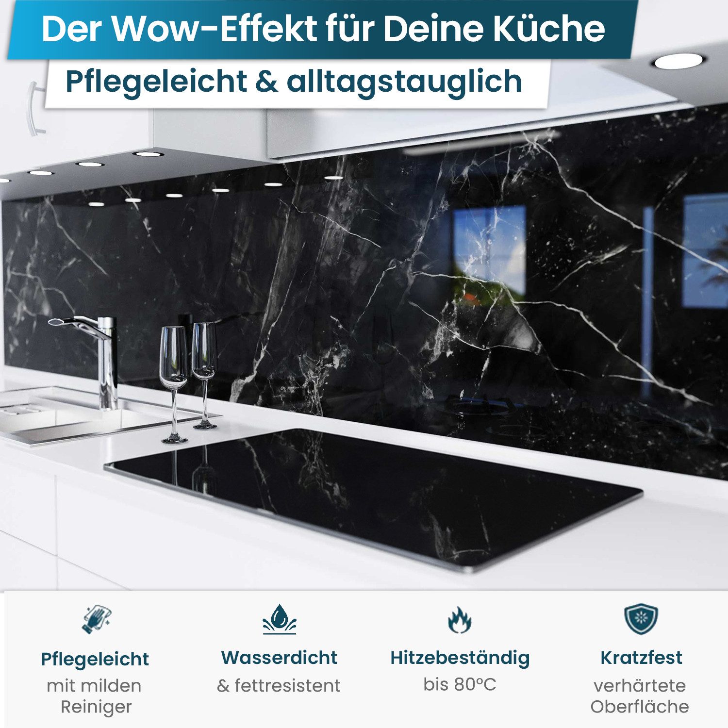 danario Küchenrückwand Folie selbstklebend, Glasoptik, Spritzschutz Küche, günstig online kaufen