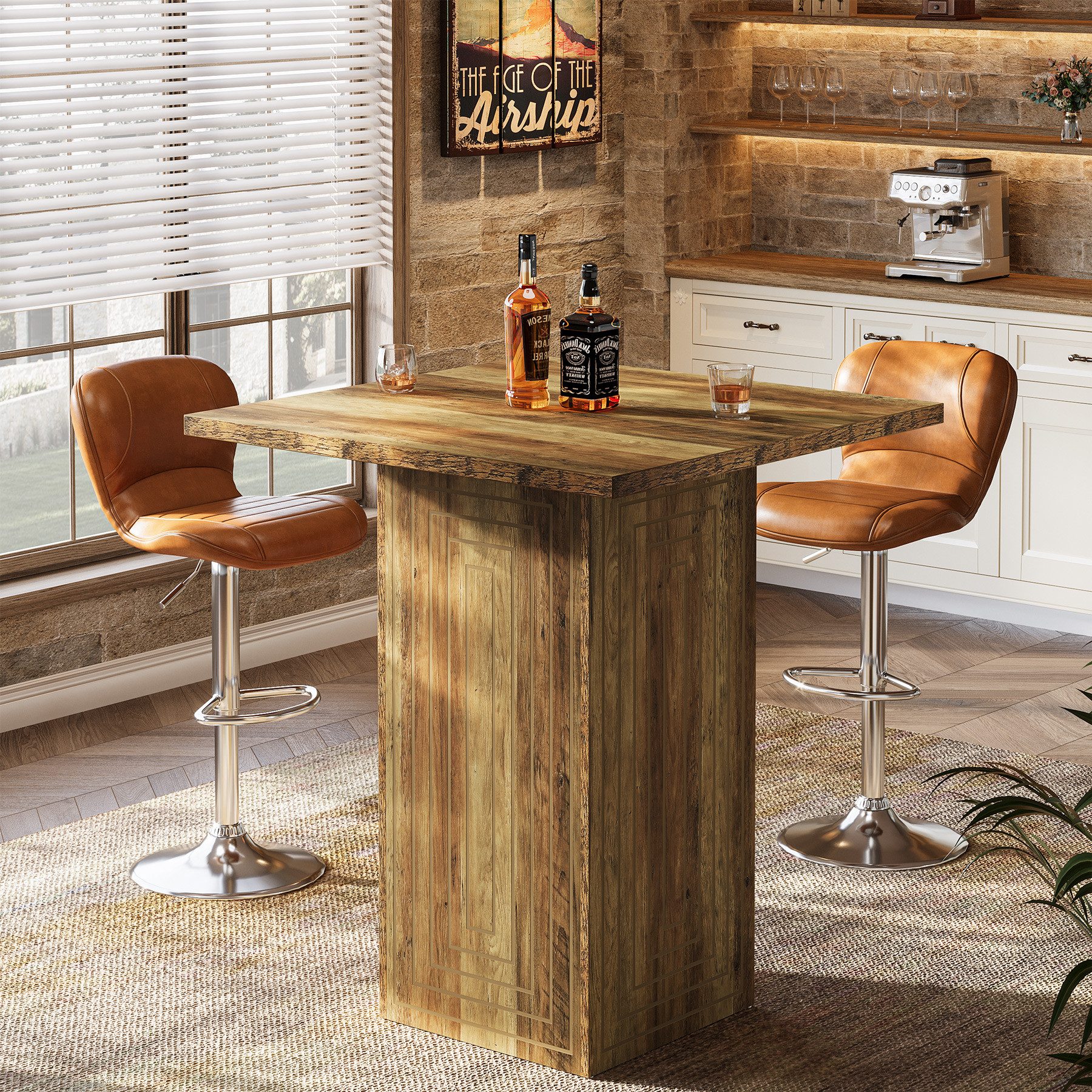 Tribesigns Bartisch 79 cm, Holz, Hausbar mit geometrischer Textur, Stehtisch