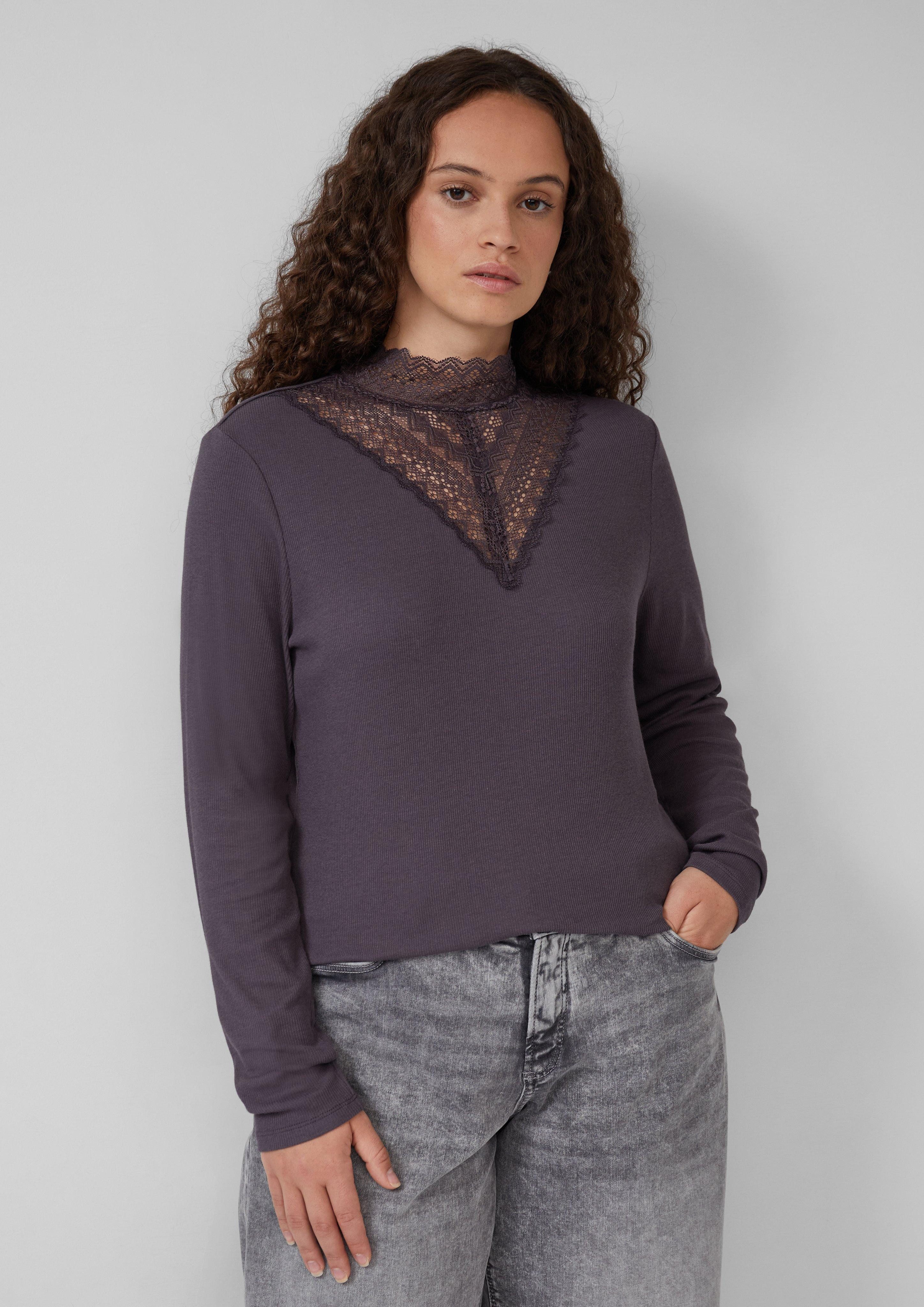 QS Kurzarmshirt Rippshirt mit Spitzeneinsatz und günstig online kaufen