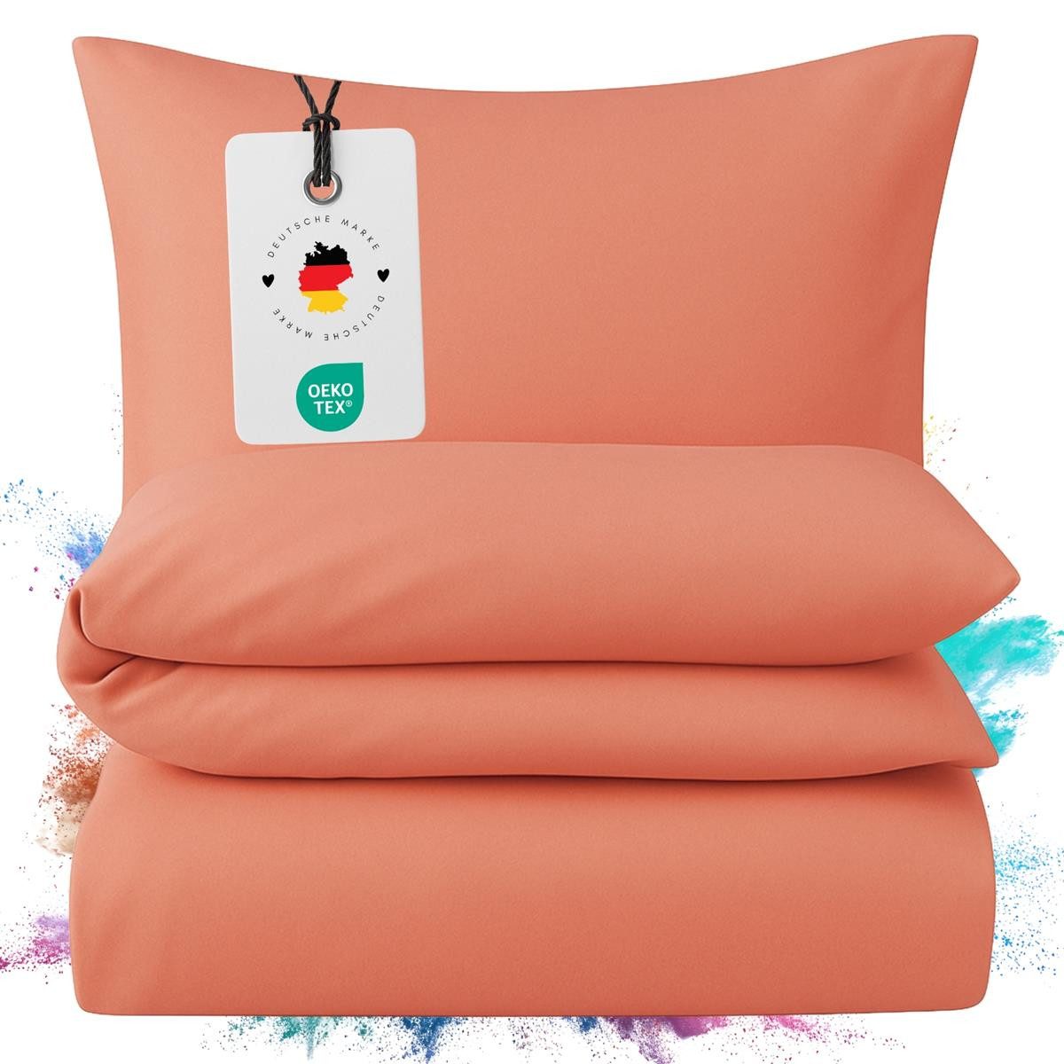 Carpe Sonno Bettwäsche Mako Satin 135 x 200 & 155 x 220 - Baumwolle Reißverschluss Einfarbig, Mako-Satin, 2 teilig, OEKO-TEX Premium Bettbezug 155x220 2 teilig - Lachs Uni