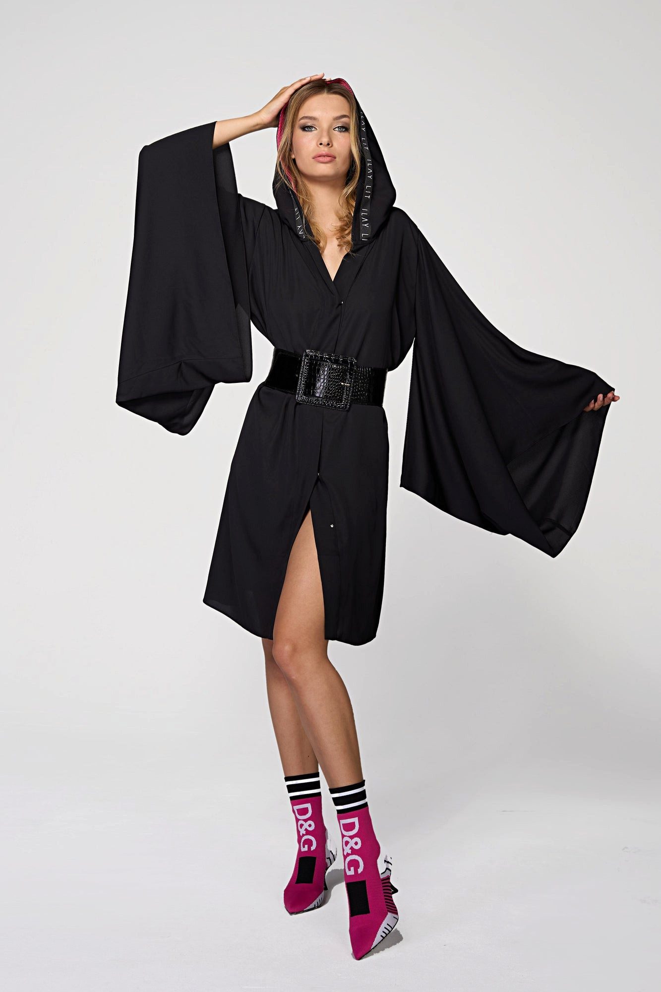 Kleid & Haarband Violet - Kimono Black Short