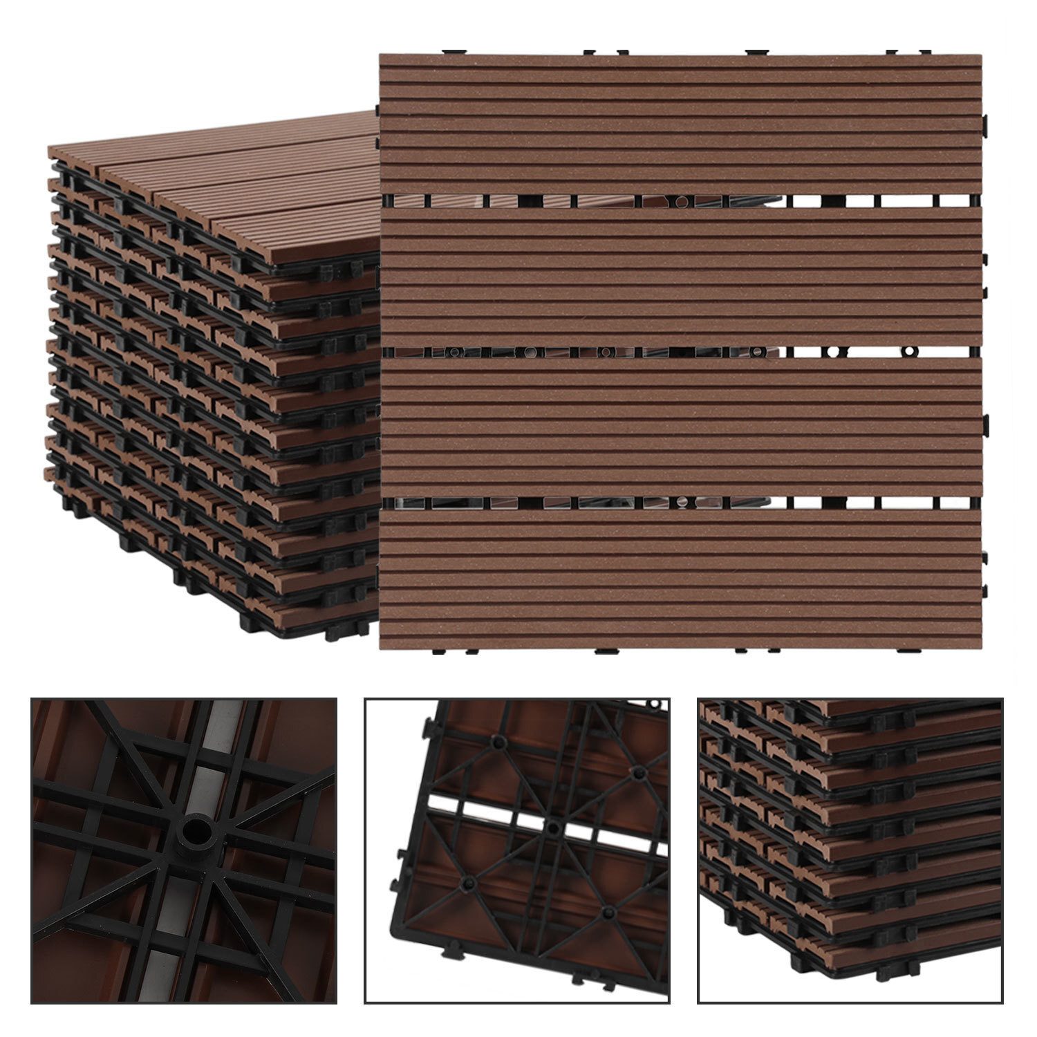 Clanmacy Terrassendielen WPC Terrassenfliesen Holzoptik für Garten Balkon Sauna Braun 30x30CM, (11-St)