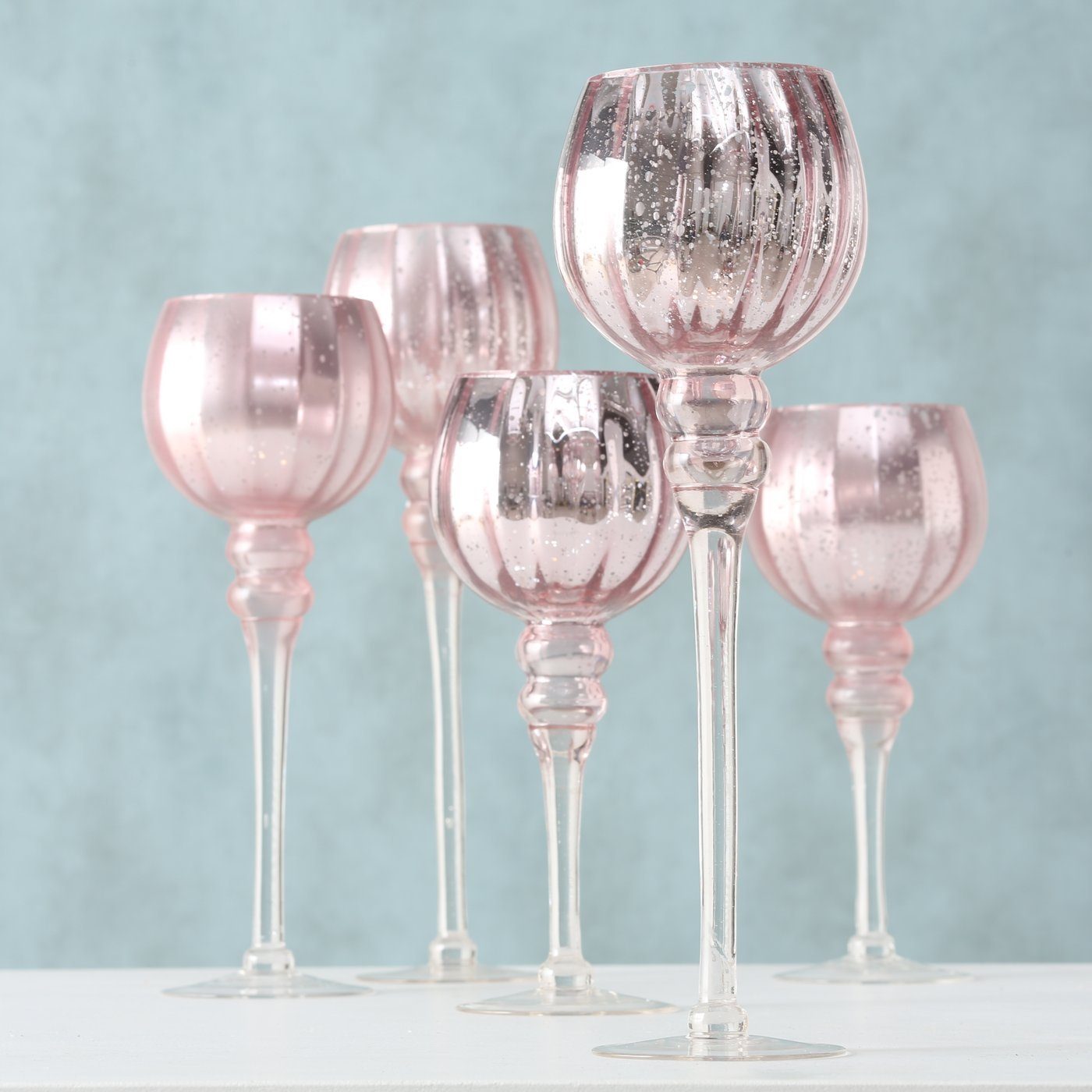 BOLTZE Windlicht "Manou" lackiert rosa matt-glänzend H 30-40 cm 3er Set Deko Glas (3 St)