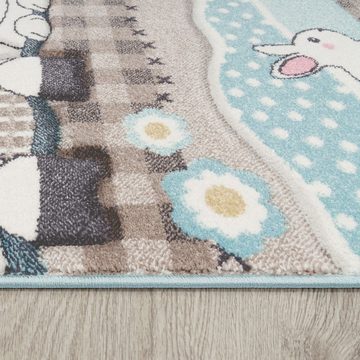 Kinderteppich Kinder Teppich Moderner Spielteppich Bauernhof Tiere Pastell Töne In Beige Creme, TT Home, rechteckig, Höhe: 16 mm