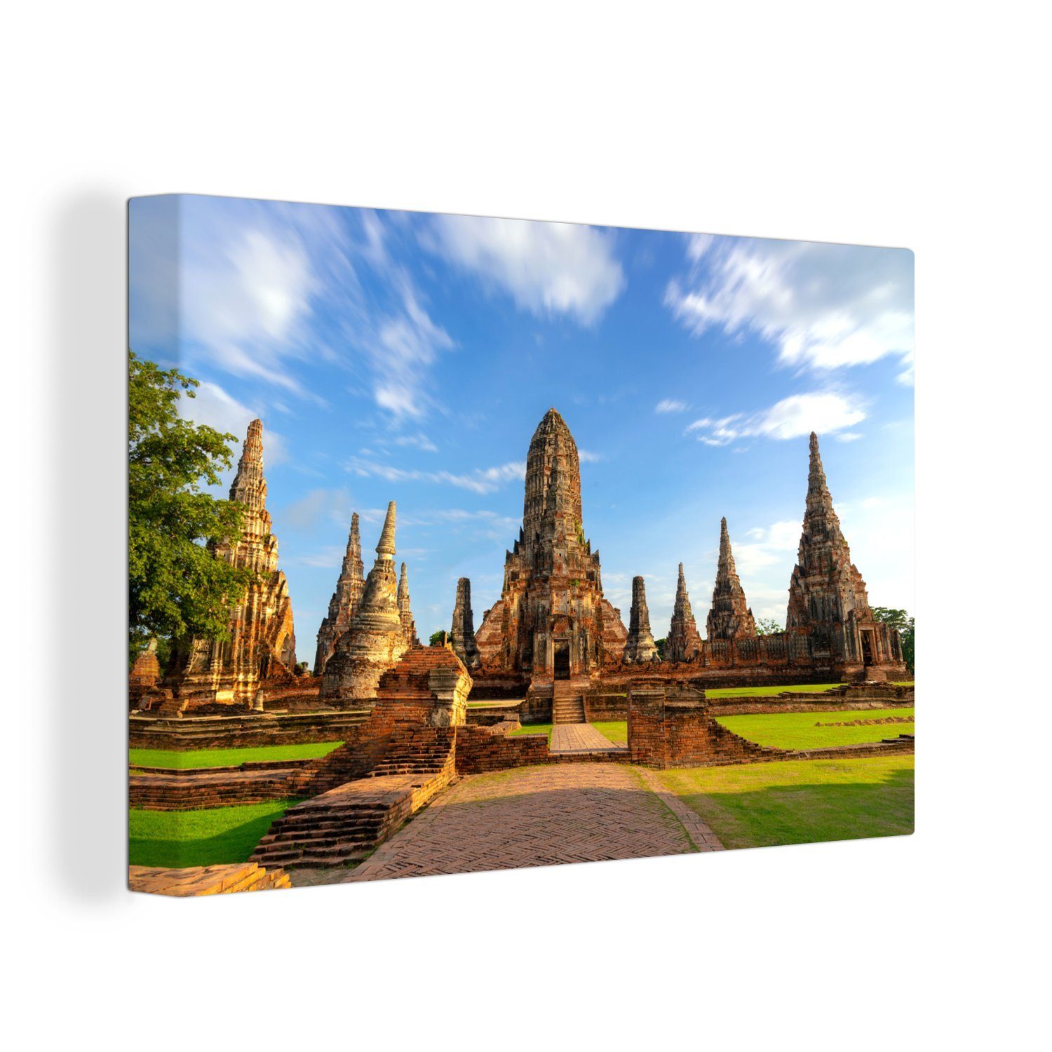 OneMillionCanvasses® Leinwandbild Schöne Frontansicht des Tempels in Ayutthaya, (1 St), Wandbild Leinwandbilder, Aufhängefertig, Wanddeko, 30x20 cm