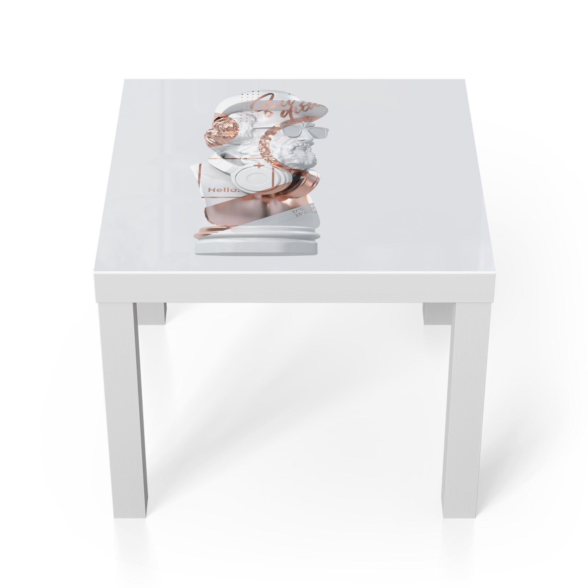 DEQORI Couchtisch 'Antike Büste aufgepeppt', Glas Beistelltisch Glastisch modern Weiß
