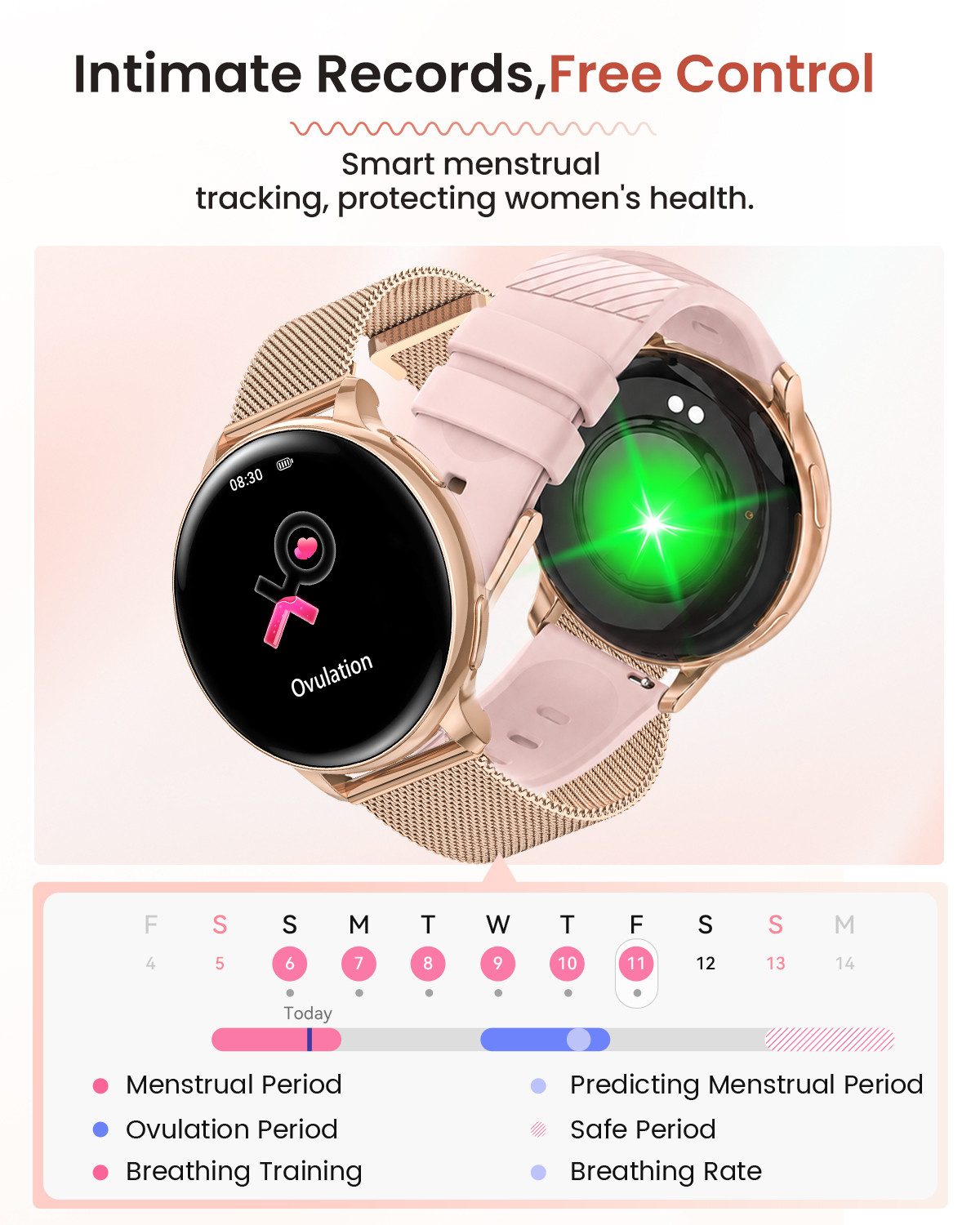 FOSMET 2026 Neue Smartwatch Damen,1.27" AMOLED,Bluetooth-Anruffunktion Smartwatch (3.23 cm) Pulsuhr,Schlafmonitor,SpO2, Watch, Sportuhr, Fitnessuhr Damen, IP68/ – Bild 4 von 5