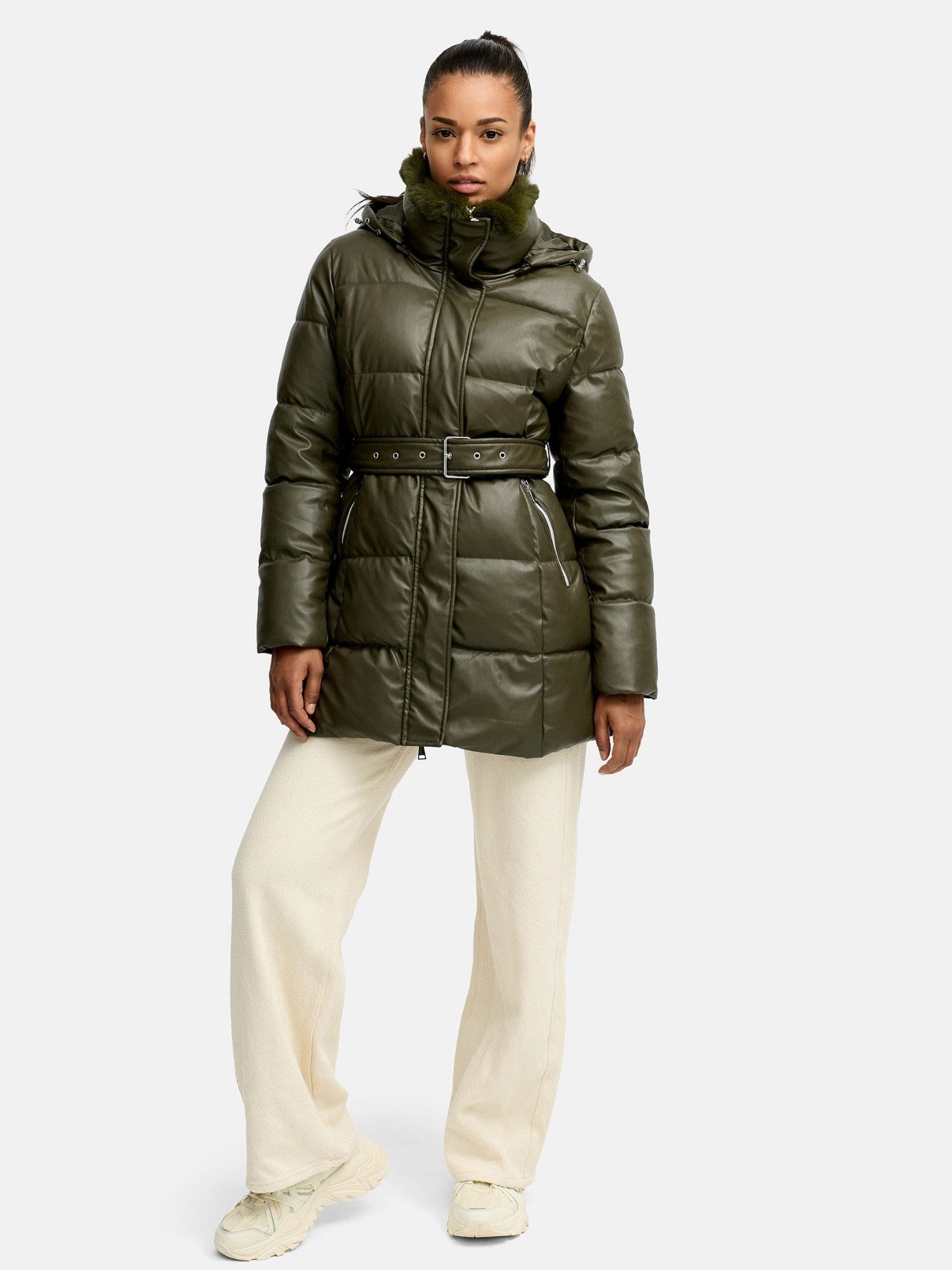 Tazzio Steppmantel F802 mit Kapuze, Lederoptik-Steppmantel mit Taillengürte günstig online kaufen