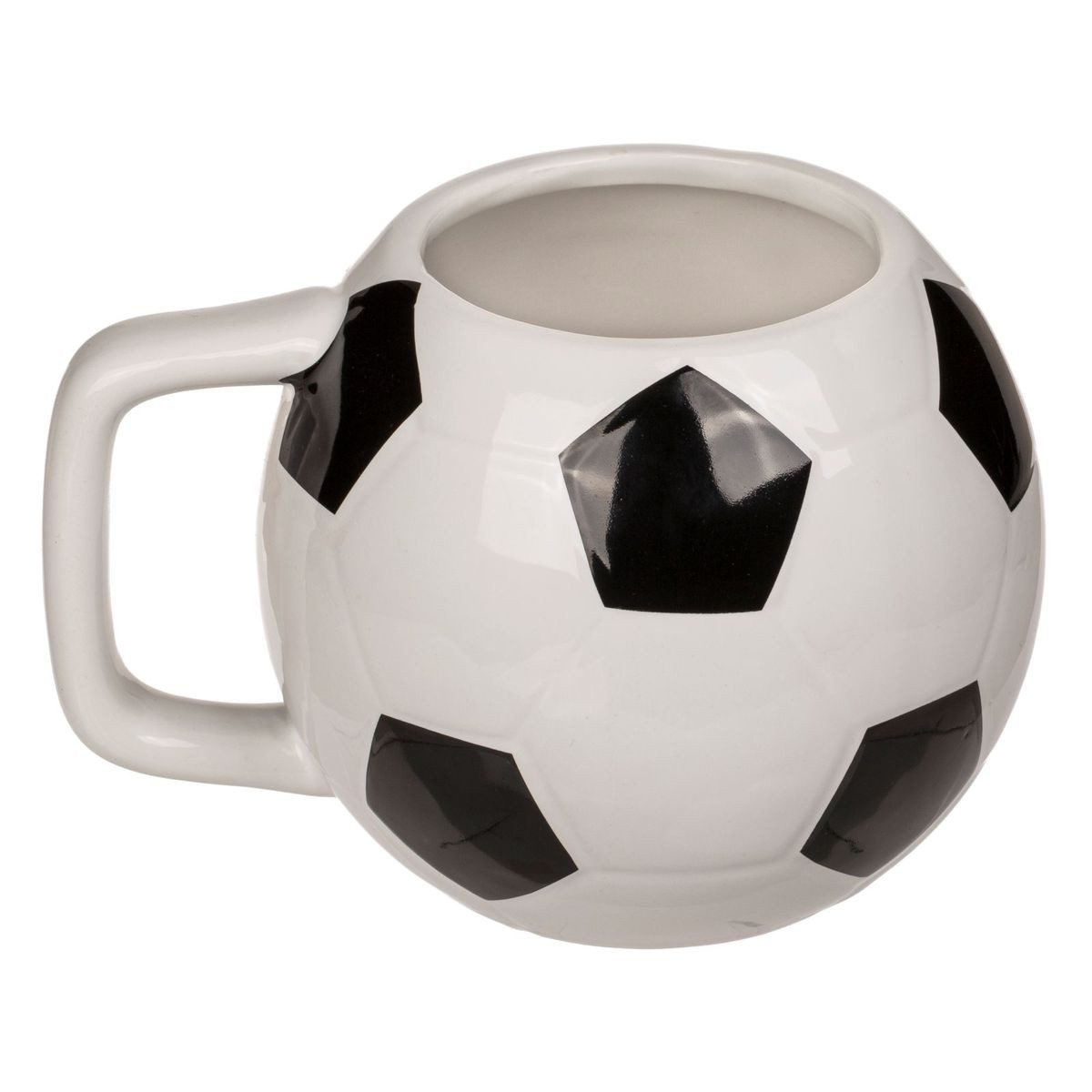 Out of the Blue Tasse Fußball Kaffeetasse ca. 12 x 9 cm schwarz / weiß in Ballform, Steingut, authentisches Design
