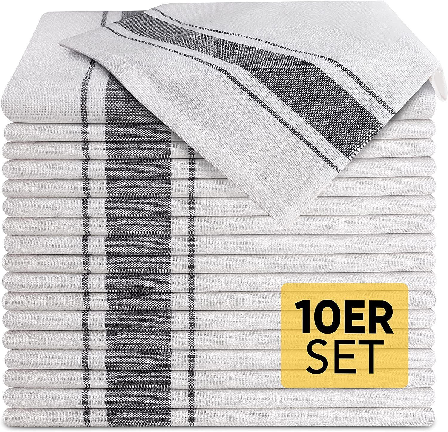 Sidorenko Geschirrtuch 10er Set Geschirrtücher aus Baumwolle - 45x75cm grau weiß gestreift - Hochwertiges Handtuch für die Küche - Premium Küchenhandtücher - Geschirrhandtücher zum Abtrocknen, (10-tlg)