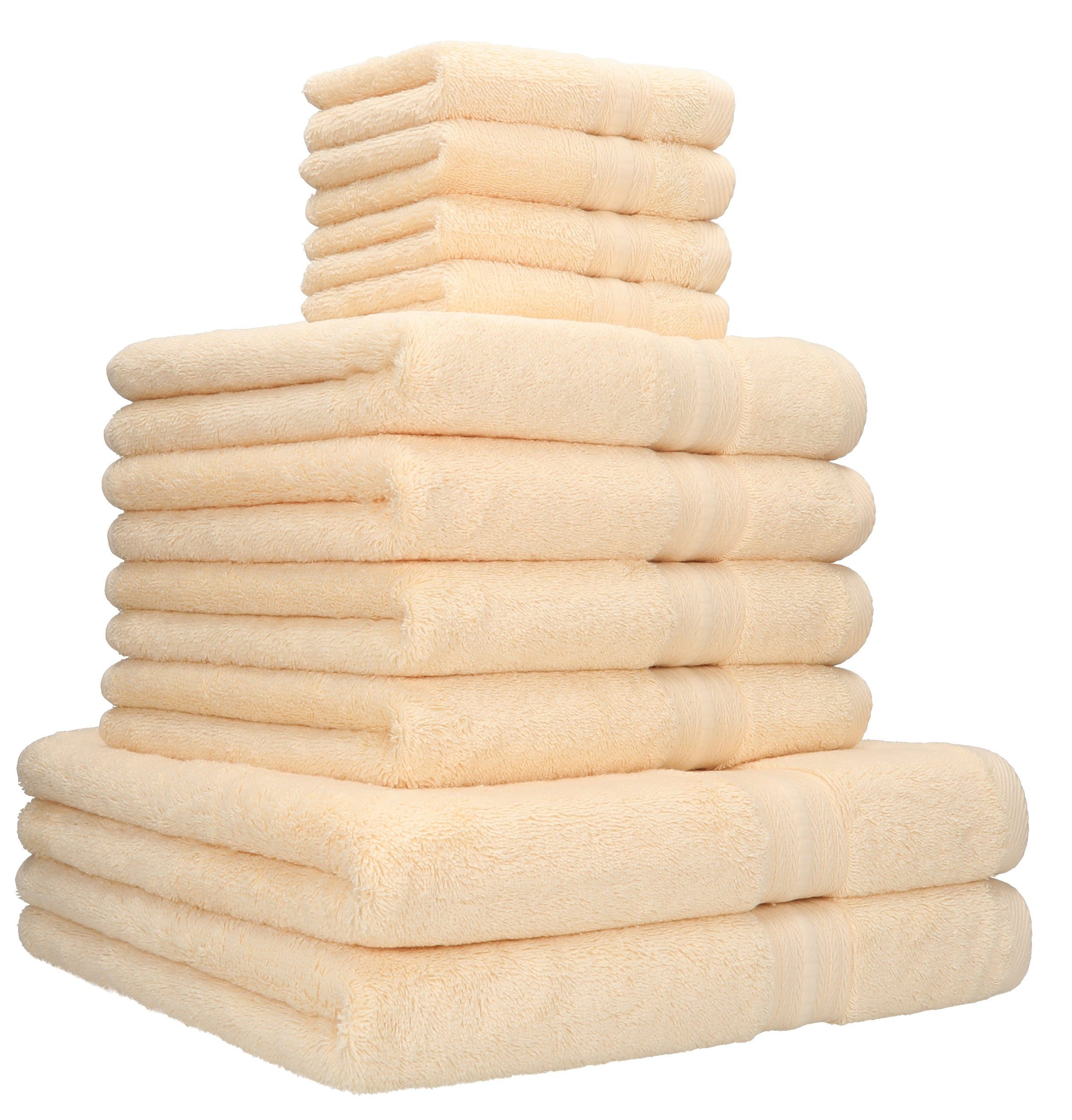 Farbe Baumwolle Handtuch-Set Duschtücher 10-TLG. Qualität GOLD Betz 100% Luxus Baumwolle Handtuch Seiftücher 100% 600g/m² Set 4 Handtücher beige, 2 4