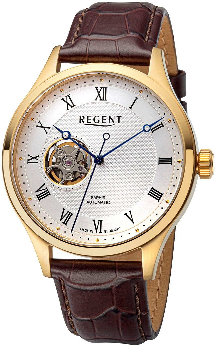 Regent Mechanische Uhr, Armbanduhr, Automatikuhr, Herrenuhr, Saphirglas, offene Unruh