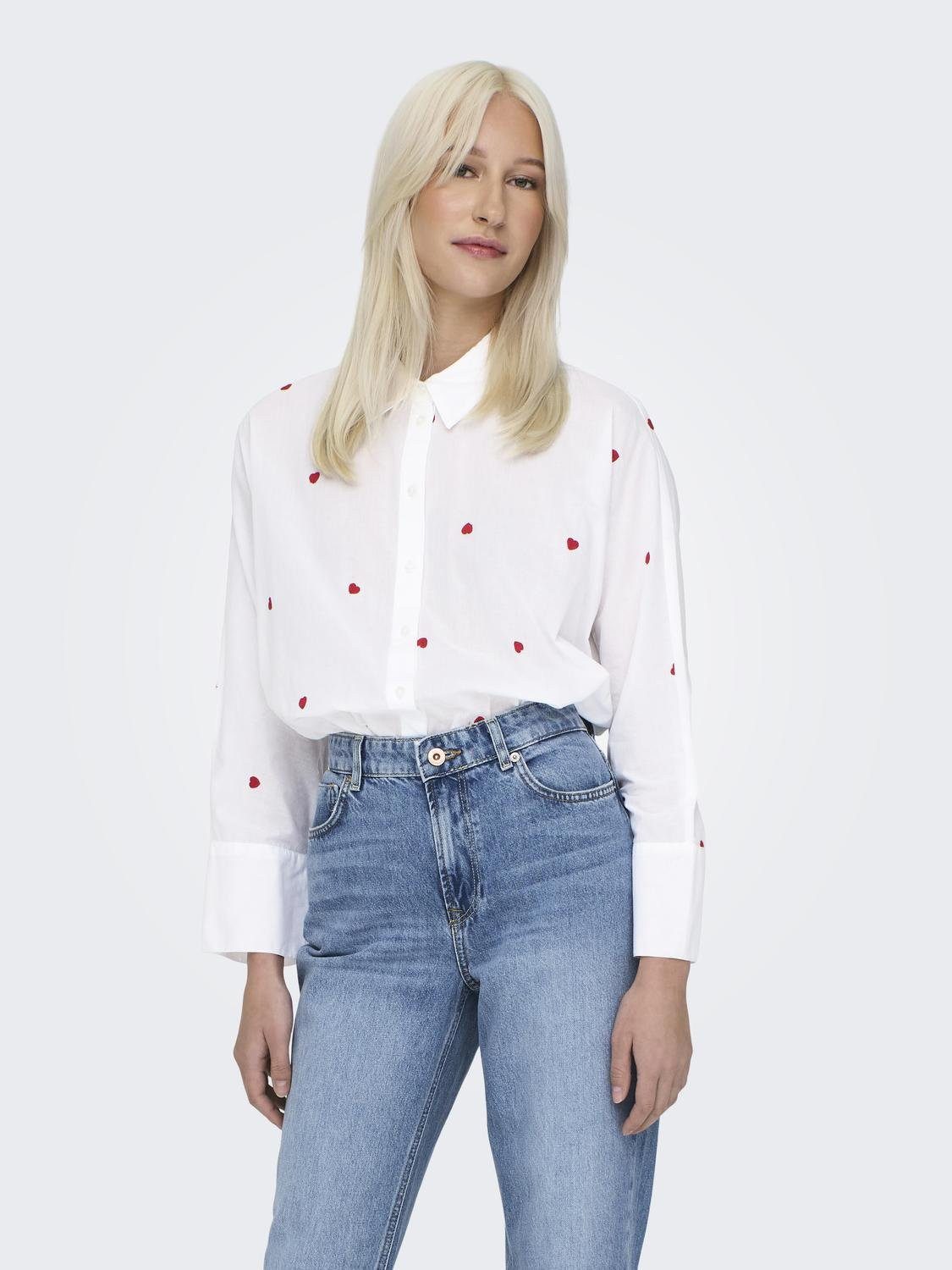 ONLY Blusenshirt Hemdkragen Box Fit Manschetten Knopfleiste ONLNEW LINA GRACE LS EMB SHIRT NOOS WVN