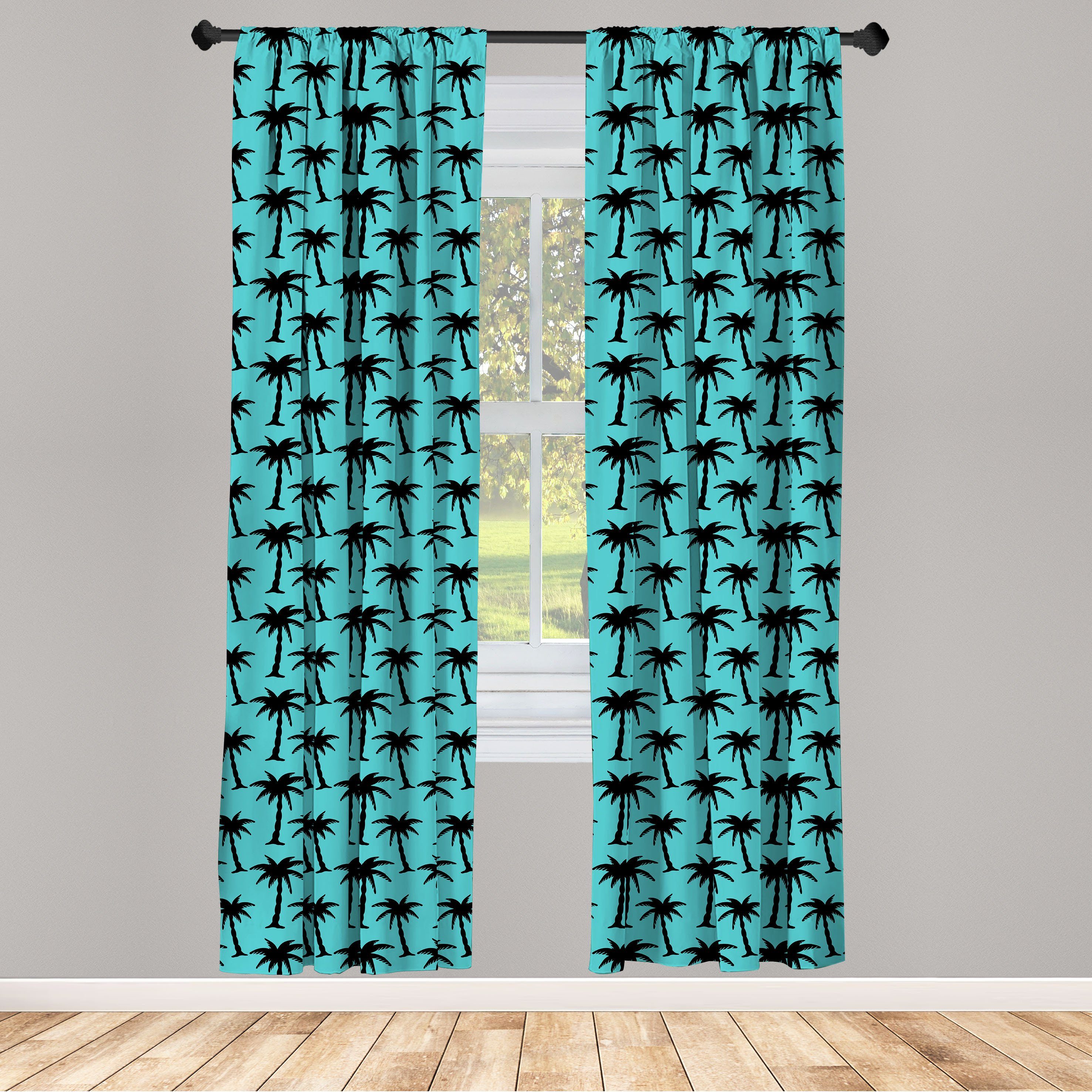 Gardine Vorhang für Wohnzimmer Schlafzimmer Dekor, Abakuhaus, Microfaser, Palme Silhouetten auf Blau