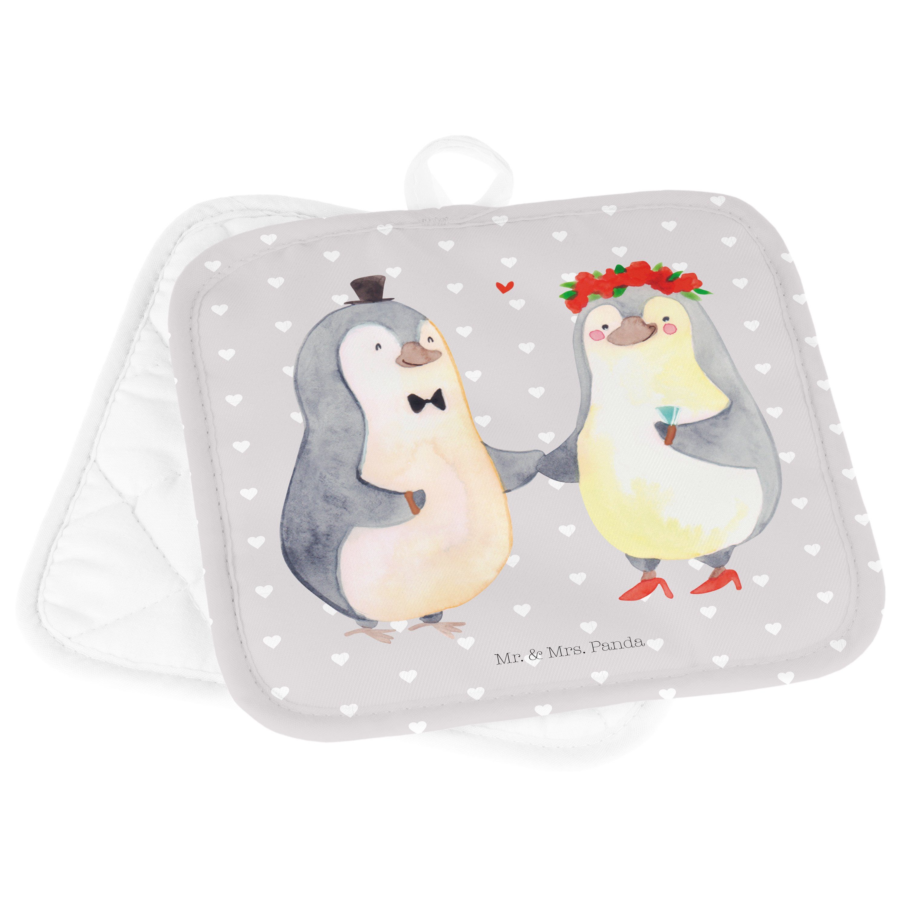 - Pastell Mr. - Spruch, Mrs. Pinguin mit Topflappen Paar, Heirat Grau Topflappen Geschenk, & (1-tlg) Panda