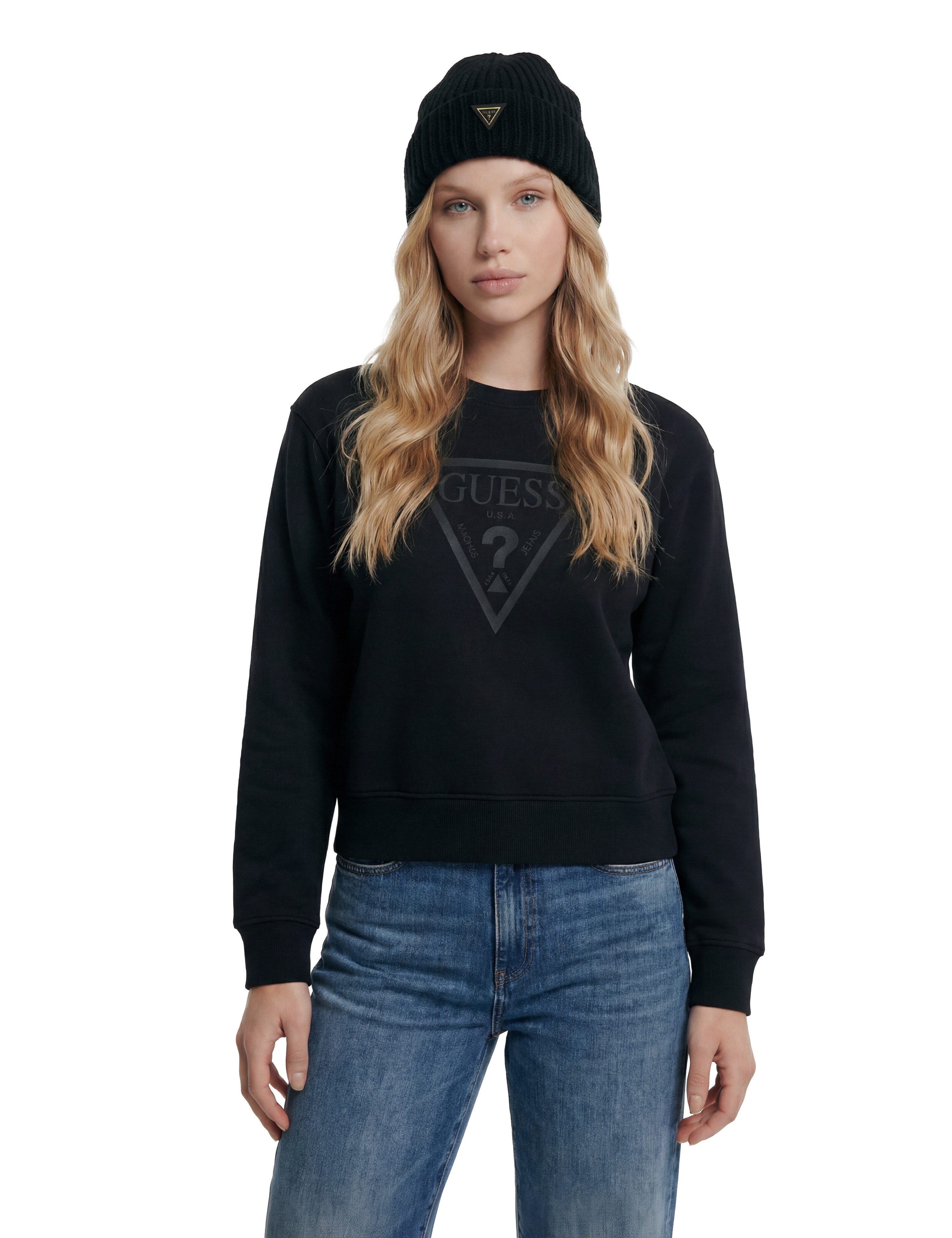 Guess Sweatshirt NEW CN BASIC TRIANGLE mit tonalem Logodruck, Baumwollmix