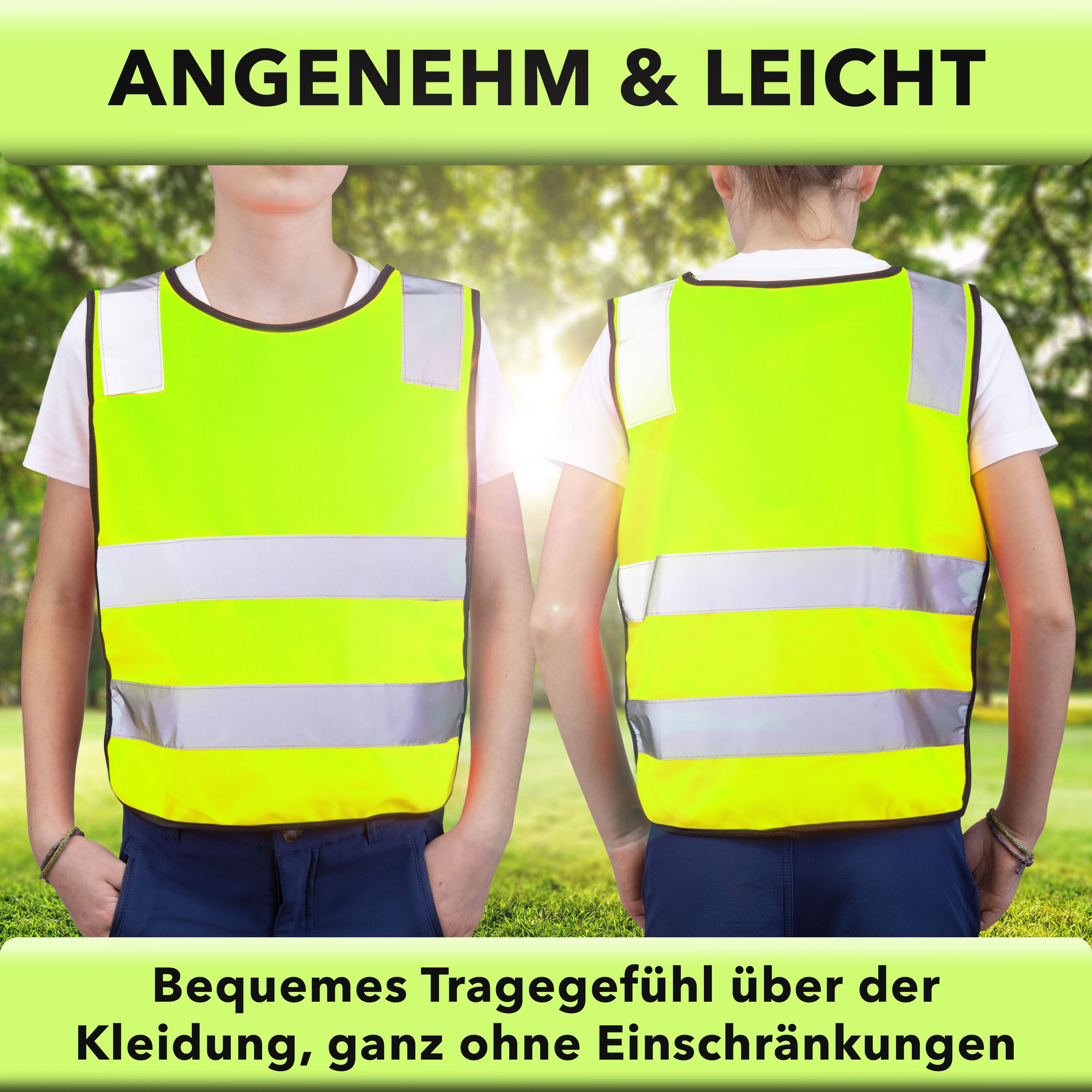 AVANA Warnweste Kinder Reflektorweste (3-12 Jahre) reflektierende Sicherheitsweste hohe Sichtbarkeit, leichte Weste – Bild 4 von 5