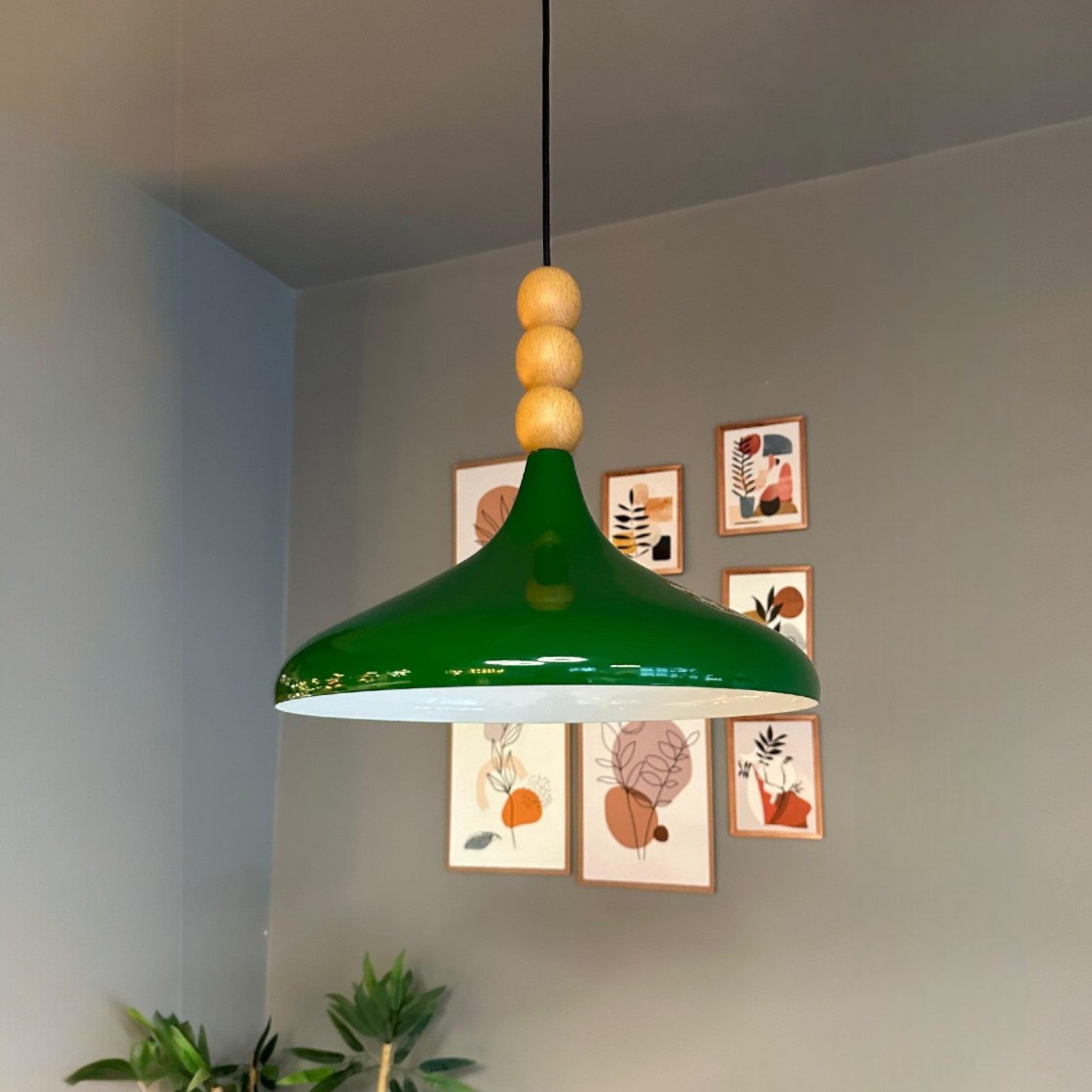 Bamyum Pendelleuchte Champion Dreifachperle-Holz Ø35 cm Metall E27 Modern Pendelleuchte, ohne Leuchtmittel