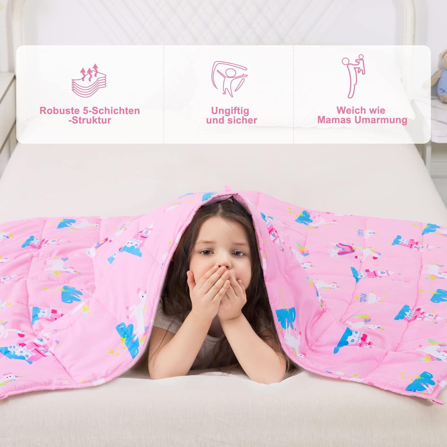 SiviO Gewichtsdecke Kinder Therapie-Bettdecke Weiche Kuschelige Bettdecke, für natürliche Erholung und Schlaf, 90x120cm, Rosa Einhorn, 1.3kg