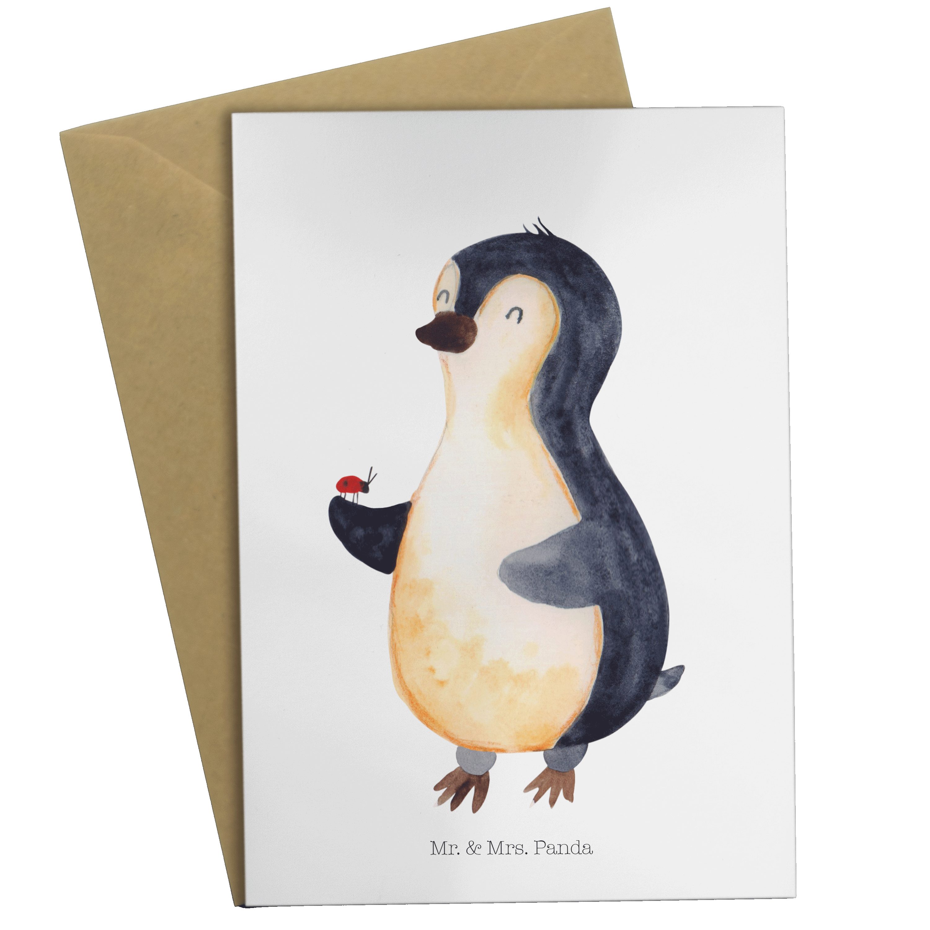 Mr. & Mrs. Panda Grußkarte Pinguin Marienkäfer - Weiß - Geschenk, Hochzeitskarte, Glückwunschkar