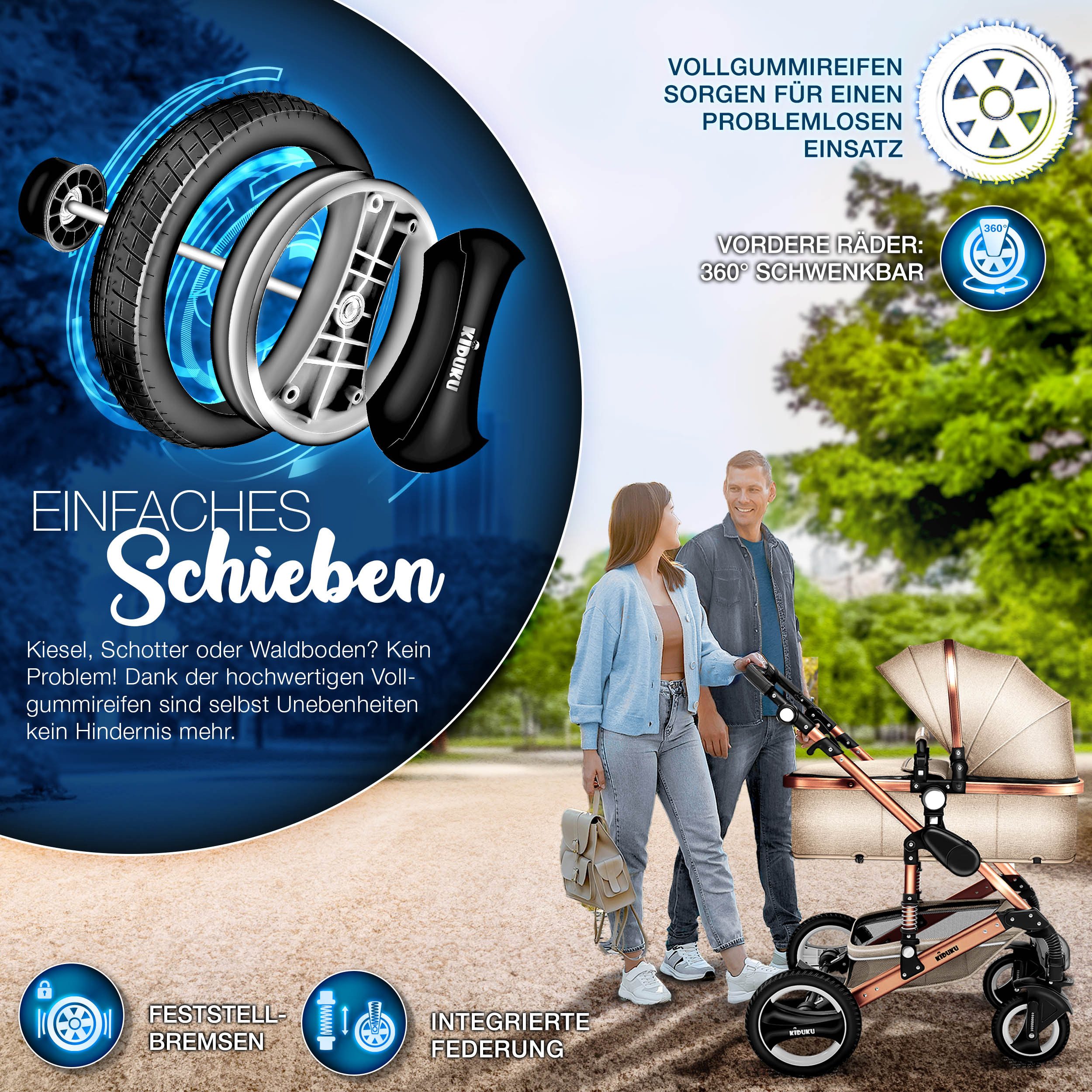 KIDUKU Kombi-Kinderwagen KIDUKU® 3 in 1 Kombi-Kinderwagen Buggy Reisebuggy inkl. Auto- Babyscha, Kindertisch