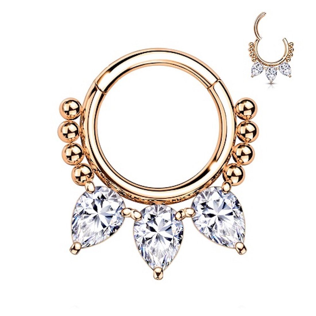 Nasenpiercing Septum Piercing Ring Segmentring Clicker Scharnier 3 Kristall Tropfen