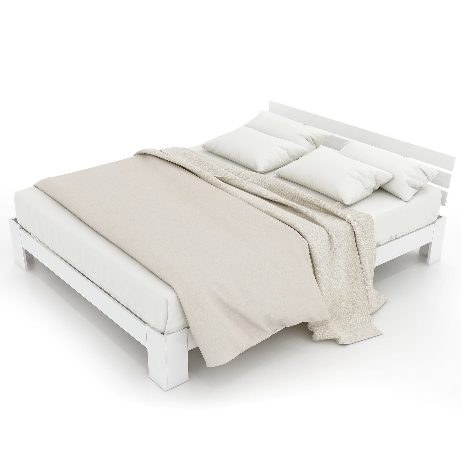 Massivholzbett (1-tlg., Maasivholzbett), Doppelbett mit Kopfteil und Lattenrost, 200 x 140 cm Futonbett