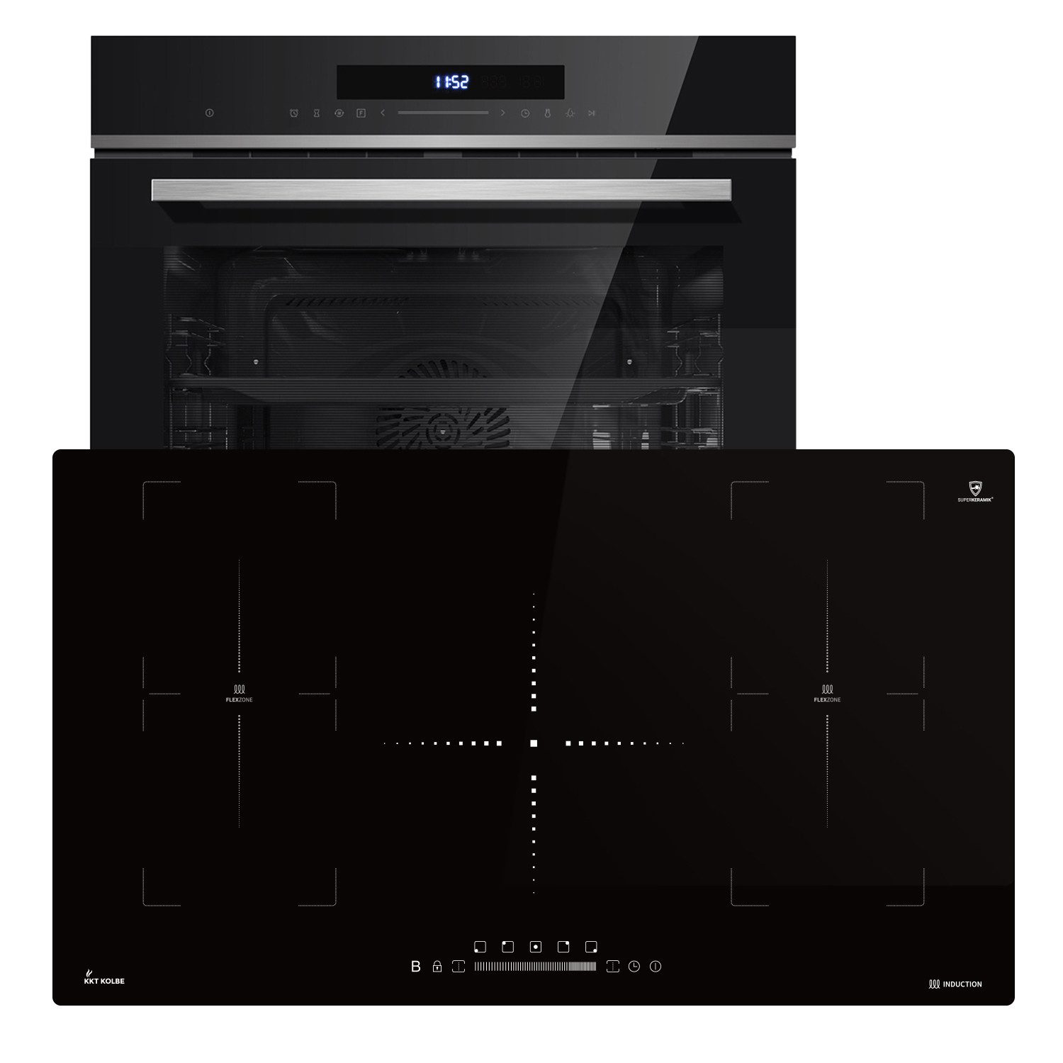 KKT KOLBE Backofen-Set Backofen und Induktionskochfeld SET8019IH890FZ, mit 2-fach Teleskopauszug, Pyrolyse-Selbstreinigung, Herdset / Pyrolyse / Einbaubackofen / Kochmulde