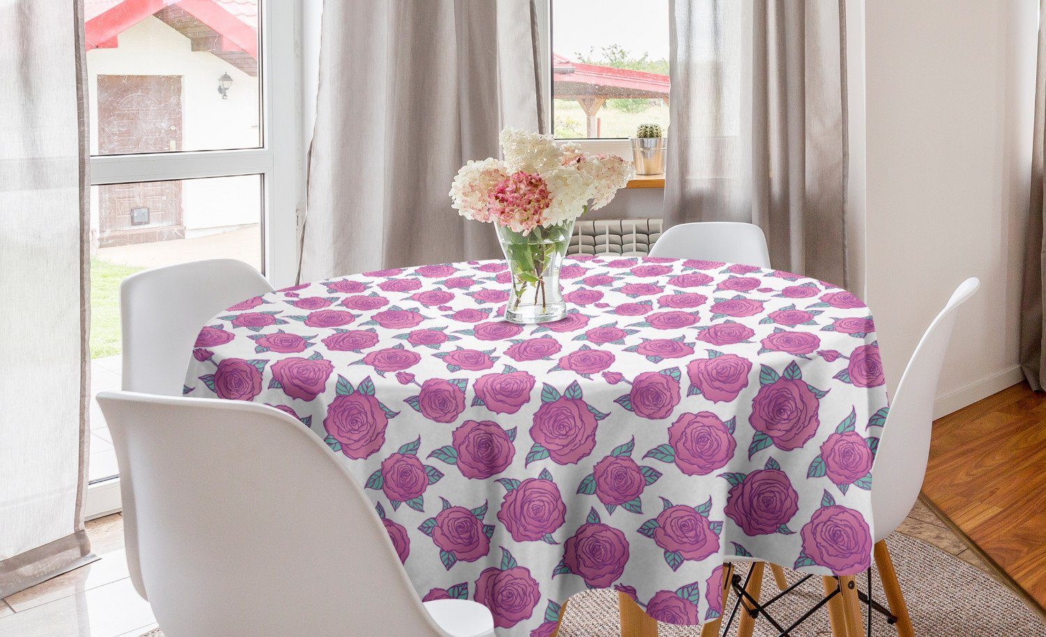 Bouquet Esszimmer Küche Romantisches für Blühende Rose Abakuhaus Tischdecke Tischdecke Dekoration, Kreis Abdeckung