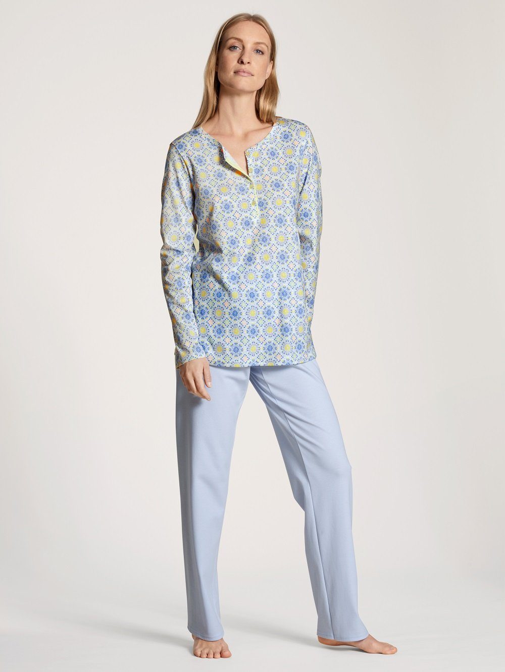 CALIDA Pyjama Calida Damenpyjama 42457 hellblau (1 Stück, 1 tlg., 1 Stück)
