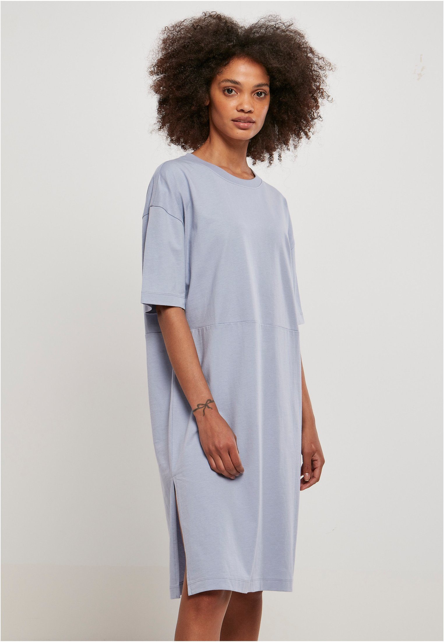 Ladies Dress Damen Organic violablue Jerseykleid (1-tlg) URBAN CLASSICS Tee Oversized Slit