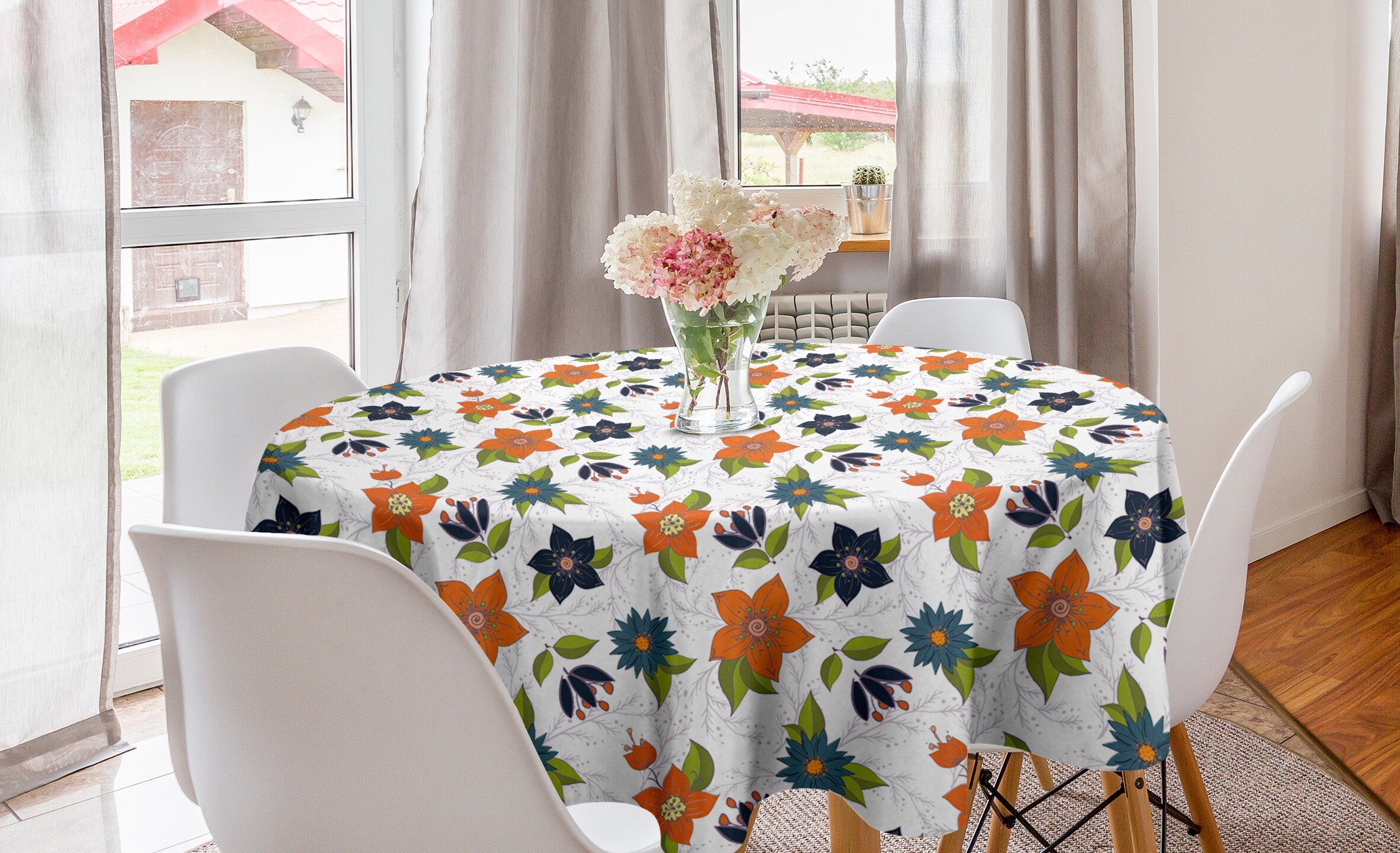 Abakuhaus Dekoration, Abstrakte Blumen-Blätter Kreis Abdeckung Tischdecke für Blumen Küche Tischdecke Esszimmer