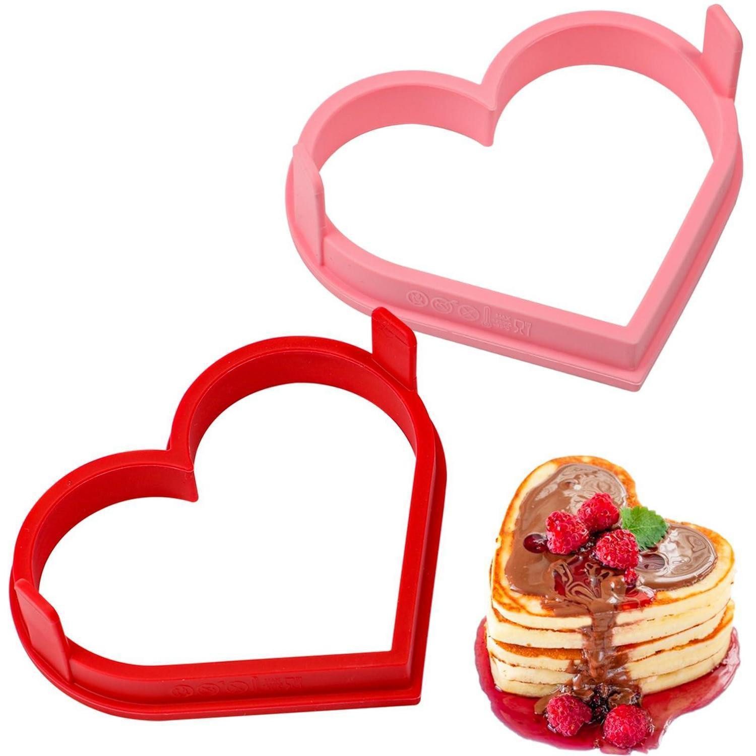 Valentinstag Frühstück zum Vorbereiten – LuxusKollektion Herzkuchenform Silikon Pfannkuchenform Herz 2er Set rosa rot