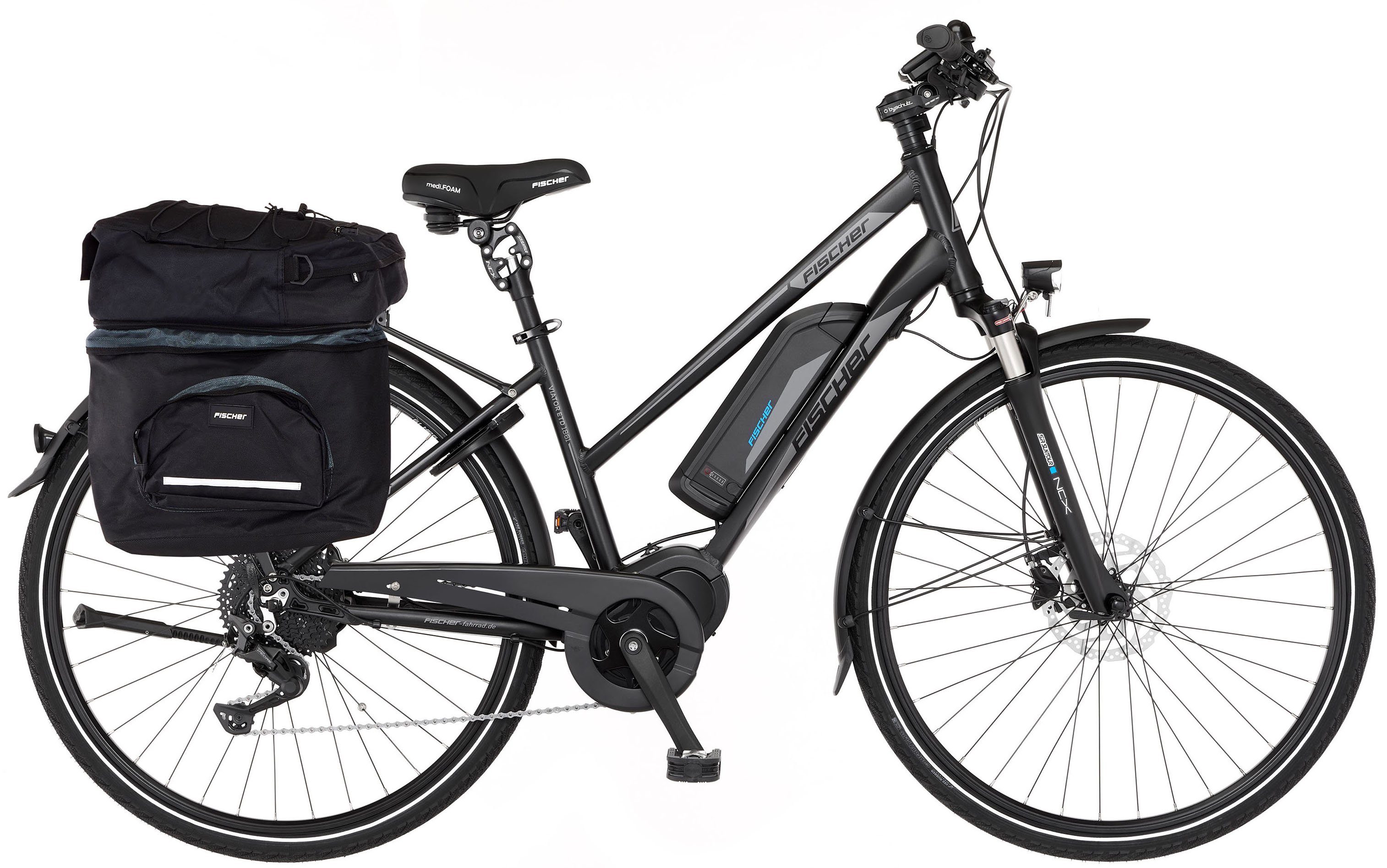 FISCHER Fahrrad E-Bike VIATOR ETD 1861 557, 10 Gang Shimano Deore Schaltwerk, Kettenschaltung, Mittelmotor, 557 Wh Akku, (mit Gepäckträgertasche)