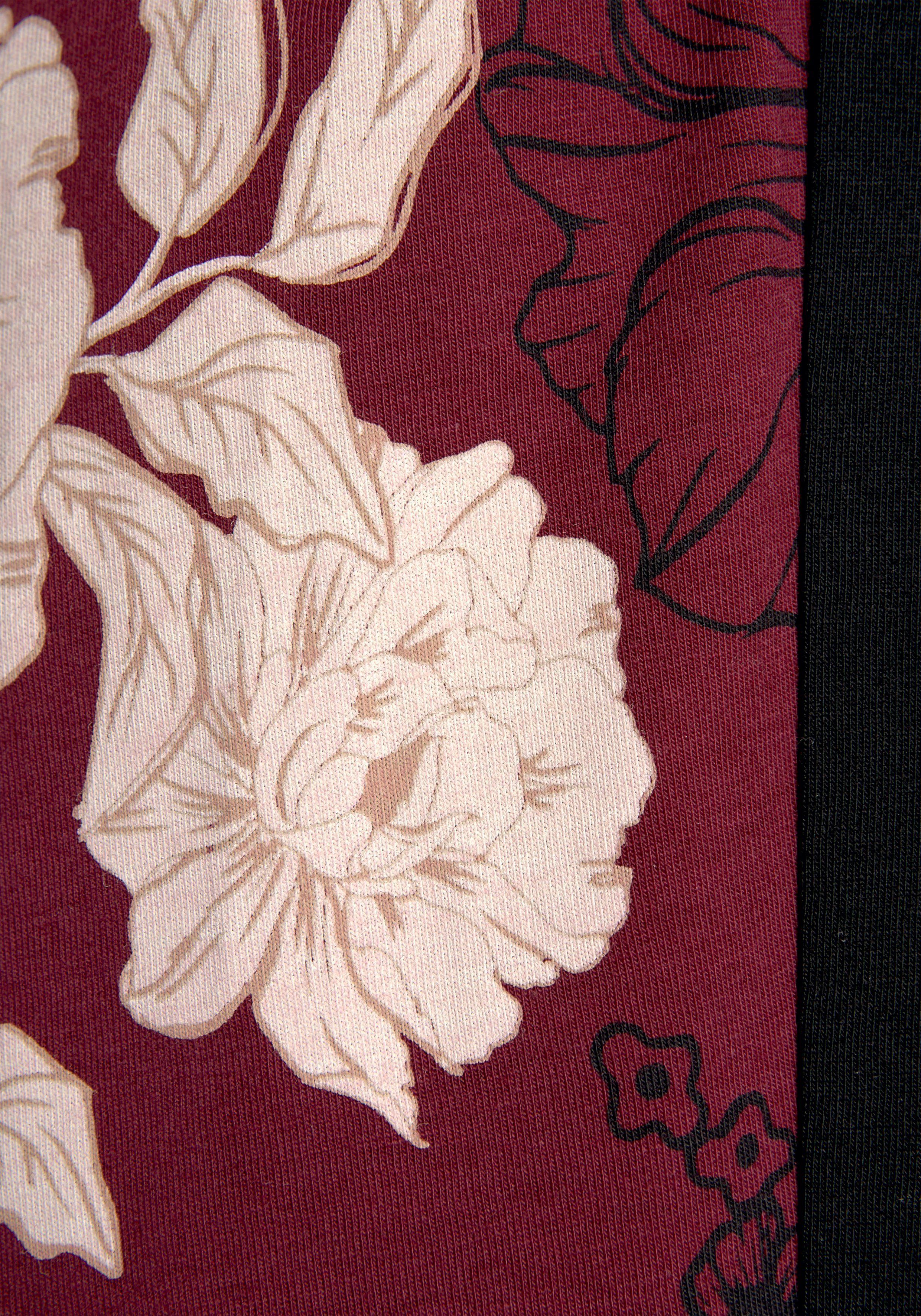 Blumen-Dessin Baumwoll-Mix, mit bordeaux-schwarz Kimono, s.Oliver Gürtel, Kurzform,