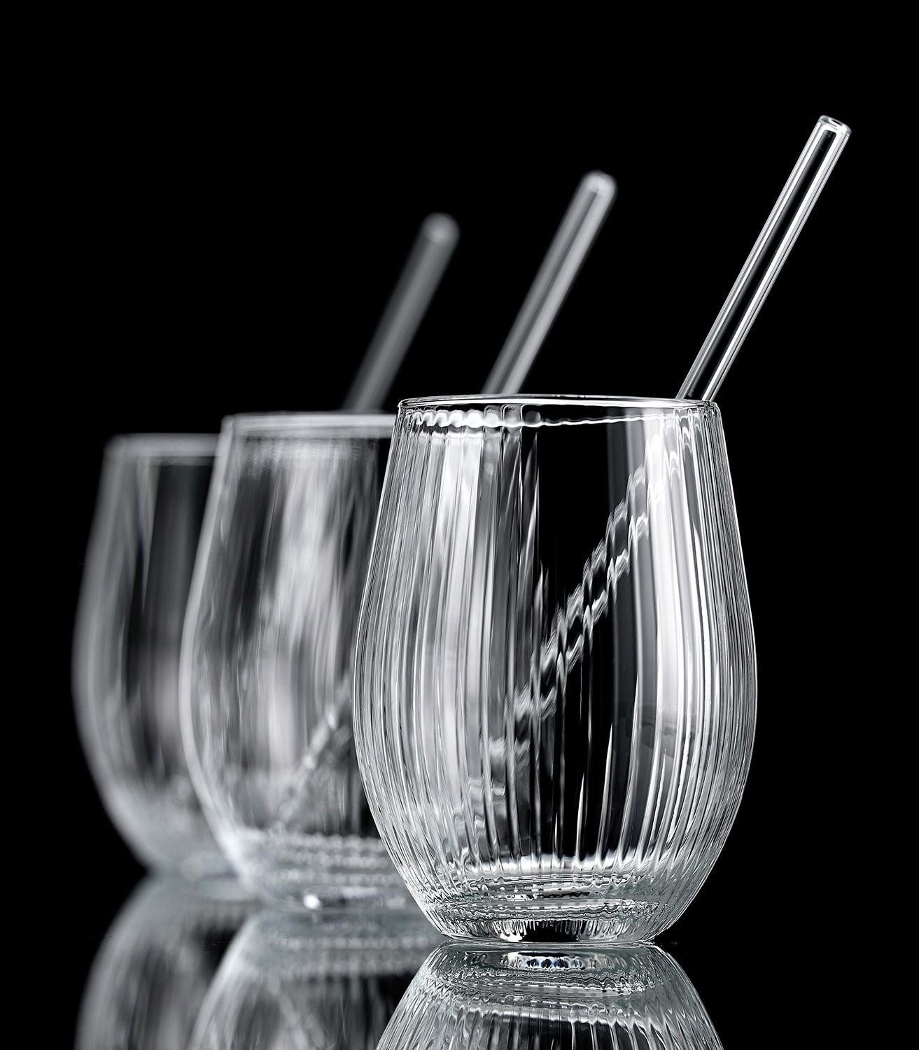 Ritzenhoff & Breker Gläser-Set 8-teilig PACA, Transparent, 590 ml, Streifenrelief, Glas, Spülmaschinengeeignet, mit 4 Strohhalmen
