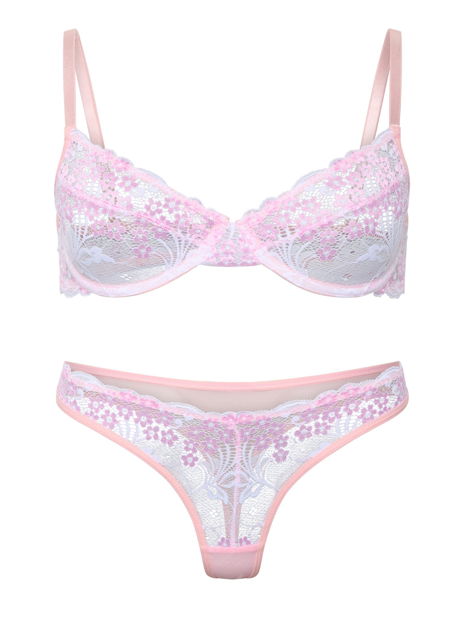 Elegant Love Set: Bügel-BH Spitzen-Dessous-Set – BH & Slip, Damenunterwäsche (Set, 2-tlg., mit Tanga) Reizwäsche-Set mit Balconette-BH – Lingerie mit feinen Det – Bild 2 von 5